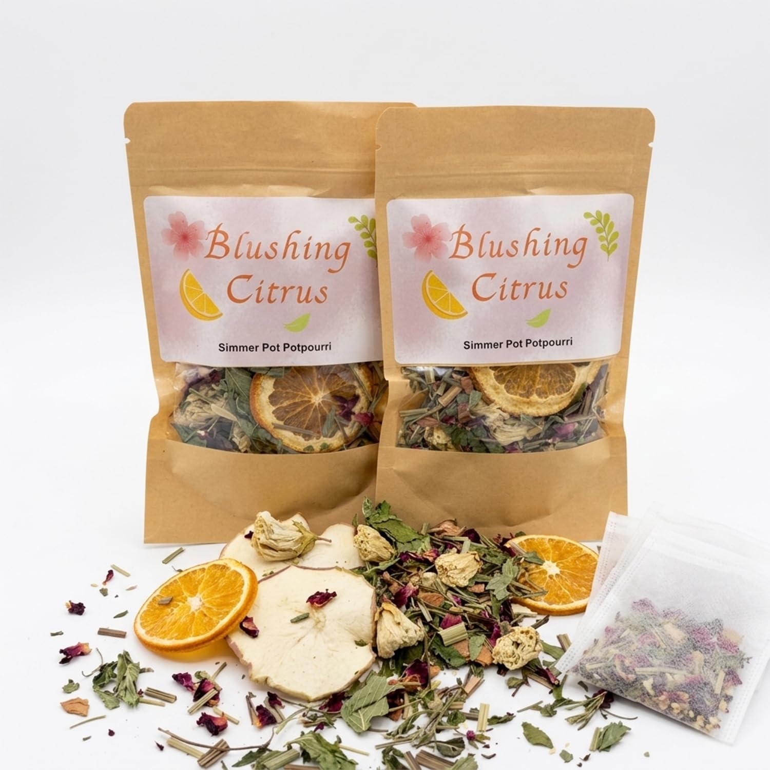 Blushing Citrus Stovetop Potpourri Kit - 2 Pack Natural Simmer Pot with Dried Orange & Apple Slices, Hibiscus Flowers, Rose Petals, Lemongrass, Mint & Cedarwood - Aromatherapy Home Fragrance Gift