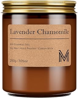 M&SENSE Lavender Chamomile Scented Small Candle, 7.5Oz Aromatherapy Candle for Home Fragrance, Soy Wax Candles Gift for Birthday, Housewarming, Amber Jar Candle for Stress Relief, Meditation, Yoga