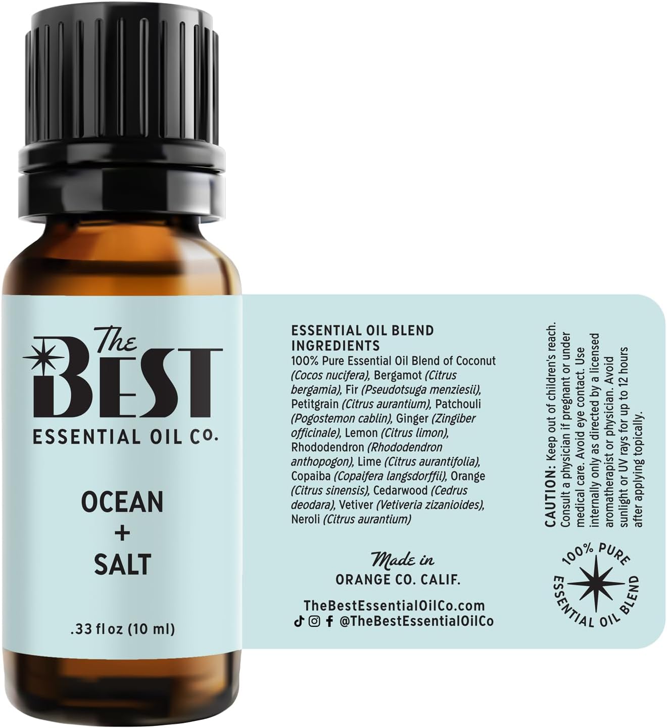 The Best Ocean + Salt Essential Oil Blend- Premium Grade- 100% Pure & Natural for Aromatherapy, Diffuser, Spa, Massage, Air Freshener- 10 ml (.33 fl oz)