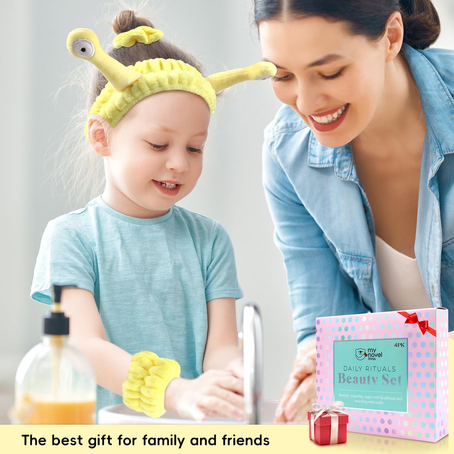 Face Wash Headband, Skincare Wrist Bands for Washing Face Set Spa Hair Bands Gift for Women Girls with a Hair Scrunchie, Cute Yellow snail tentacle Elastic Headband, for Face Washing Makeup Skincare