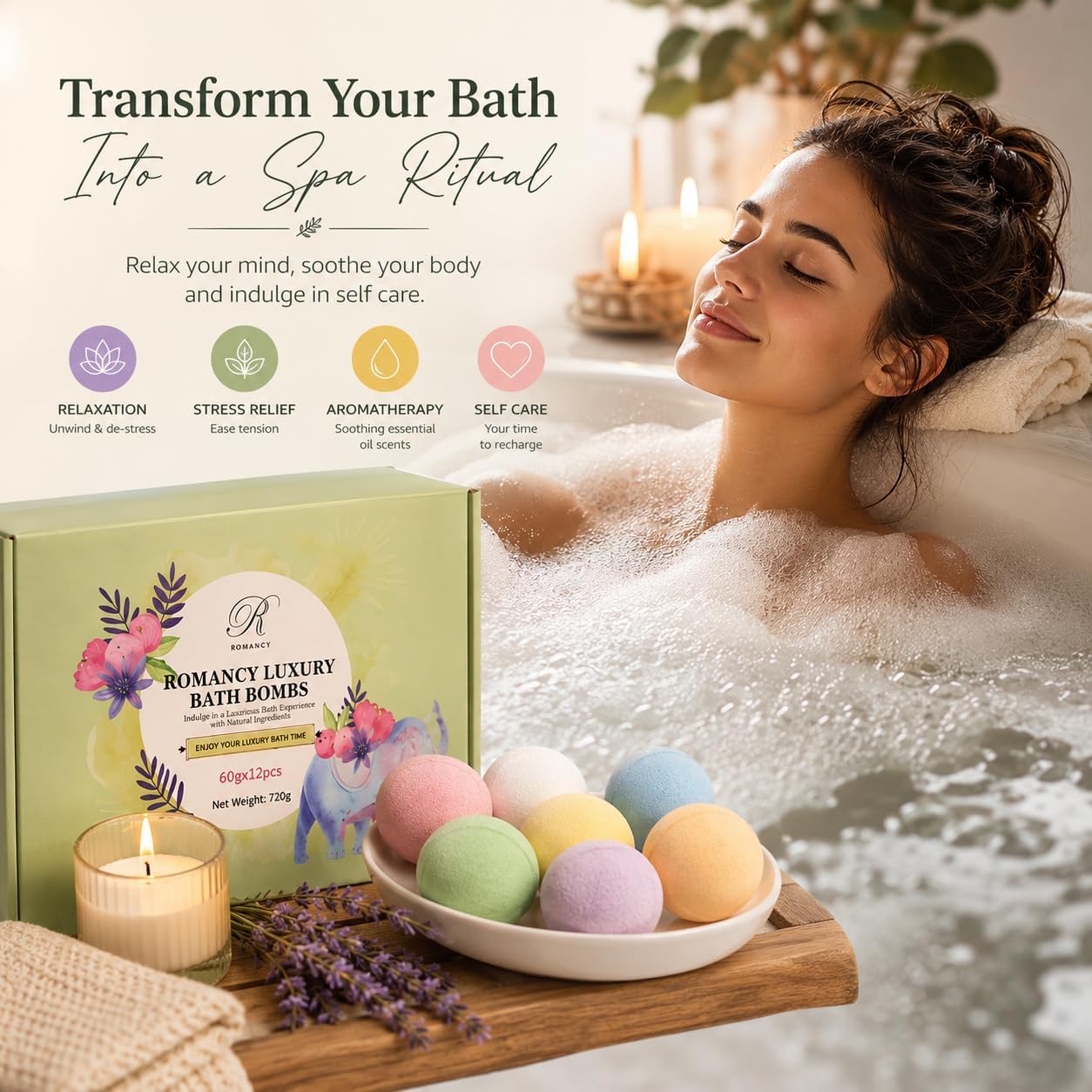 Bath Bomb Gift Set for Women & Men – 12 Pack Lavender & Eucalyptus Aromatherapy Spa Fizzies with Essential Oils & Shea Butter, Relaxing Self Care Gifts, Wellness Spa Gifts