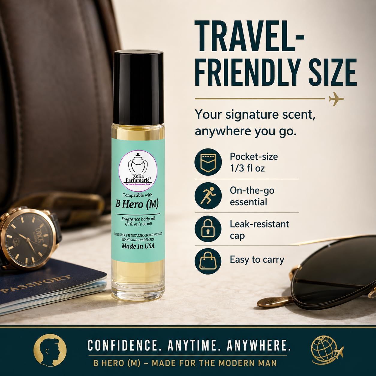 Compare to Aroma Compatible with Hero for Men Fragrance Body Oil on 1/3 oz (9.86ml) Travel Size Roll-On Botlle
