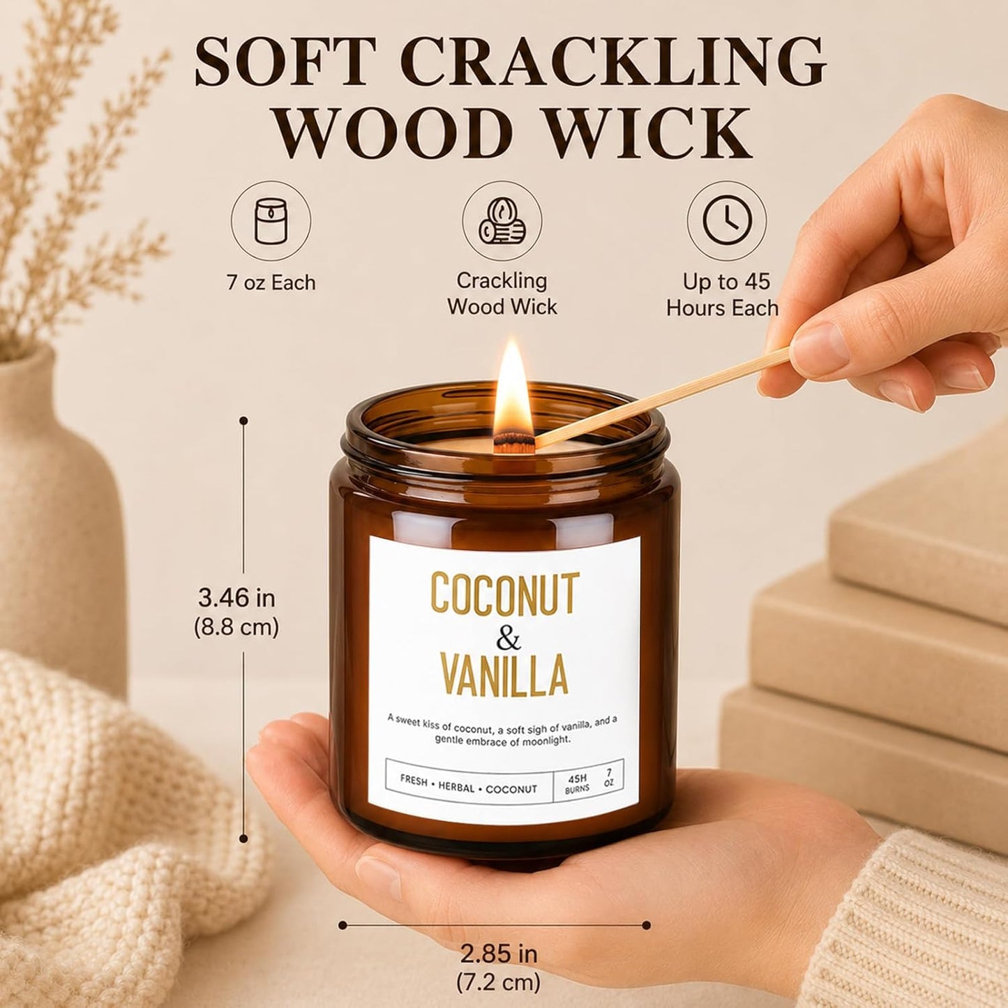 Wood Wick Candles Gift Set, 4 Pack 28 oz Scented Soy Candles, Crackling Wooden Wicks, Amber Glass Jars for Home, Birthday and Housewarming Gifts for Women and Men