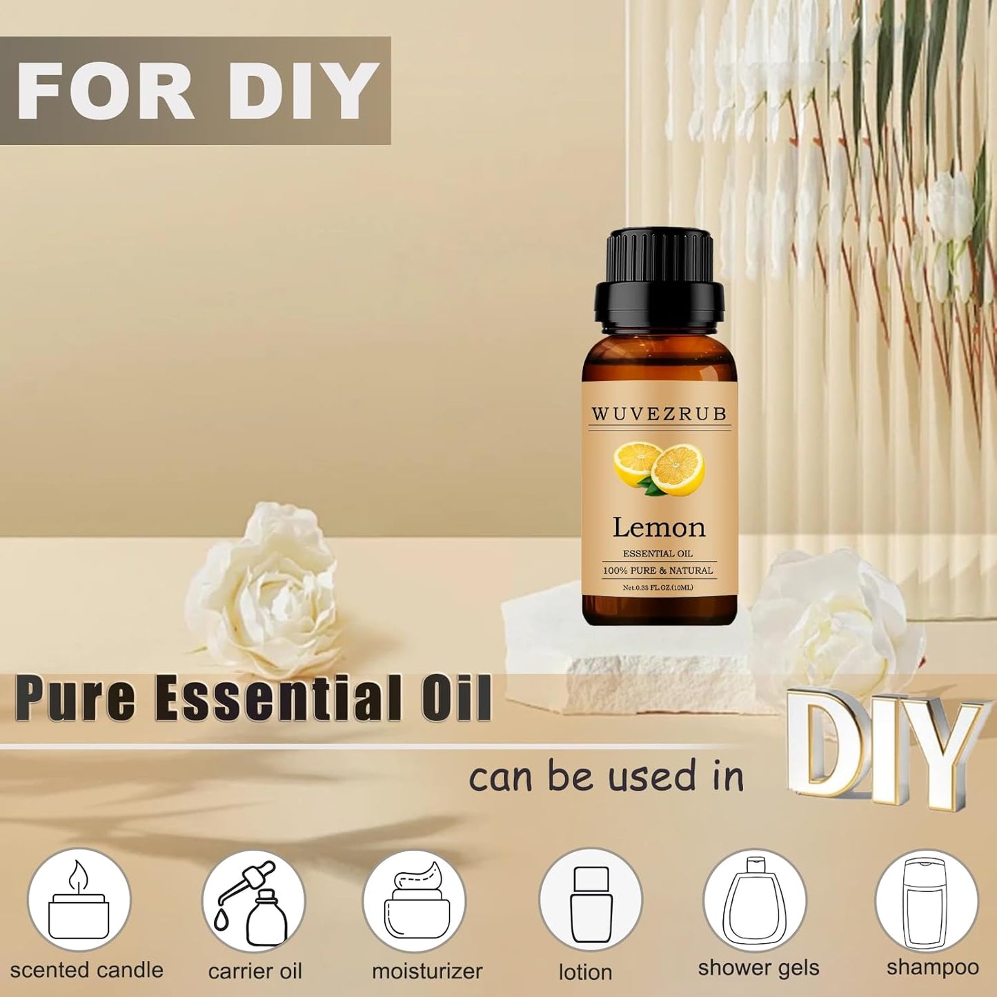 Lemon Essential Oils 10ML, 100% Pure and Natural Essential Oil for Aromatherapy Diffuser - 0.33 Fl Oz/Lemon