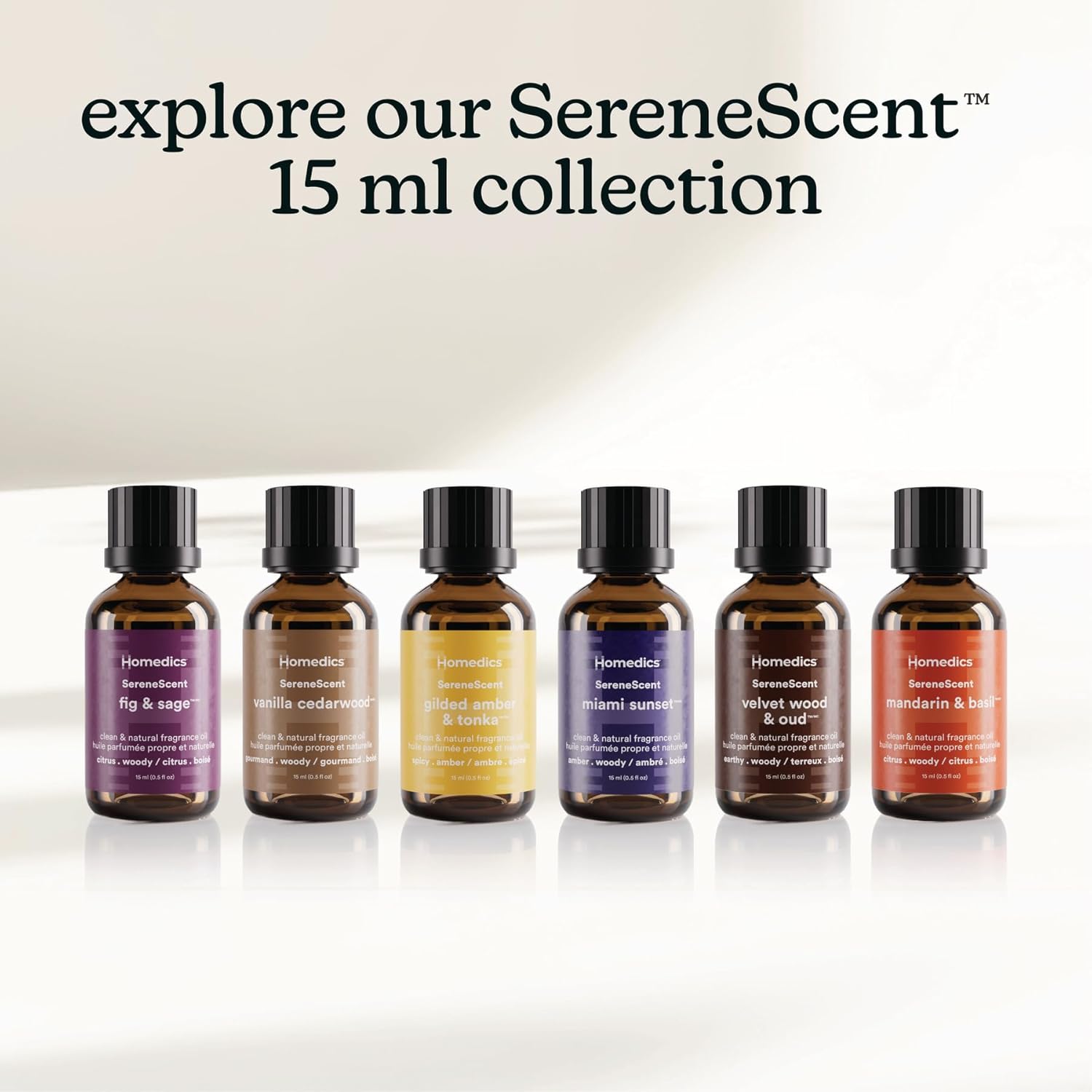 Homedics SereneScent Waterless Diffuser Oil Refill — Vanilla Cedarwood (15ml). Compatible with Compact SereneScent Diffusers. Warm Gourmand Home Fragrance. Plug & Play