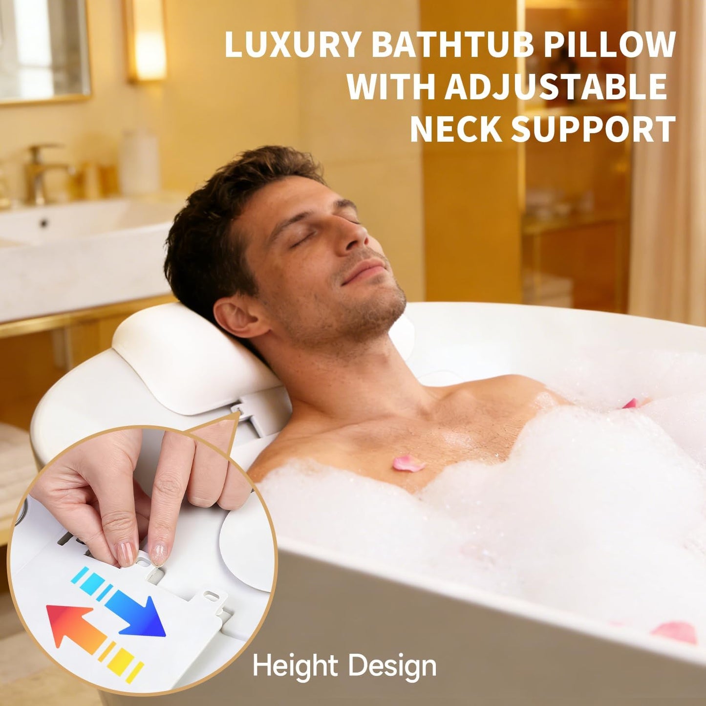 4D Silicone Bath Pillow for Tub, Upgraded Adjustable Bathtub Pillow Head Neck Back Support with Suction Cups, Quick-Dry and Non-Slip Bath Pillow Luxury Bathtub Pillow, Spa Gifts for Women, Mom (White)