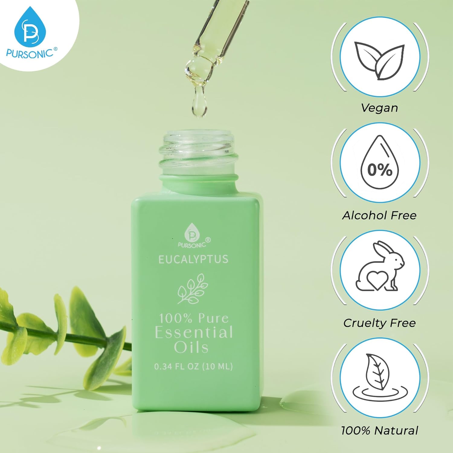 Natural Healing Power Essential Oils 100% Pure with Eucalyptus, Frankincense, Lavender, and Peppermint by Pursonic