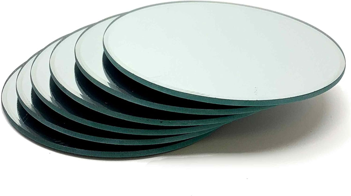 Light In The Dark 5 Inch Round Mirror Candle Plate with Beveled Edge Set of 12 - Small Round Mirrors for Centerpieces, Wall Décor, Crafts