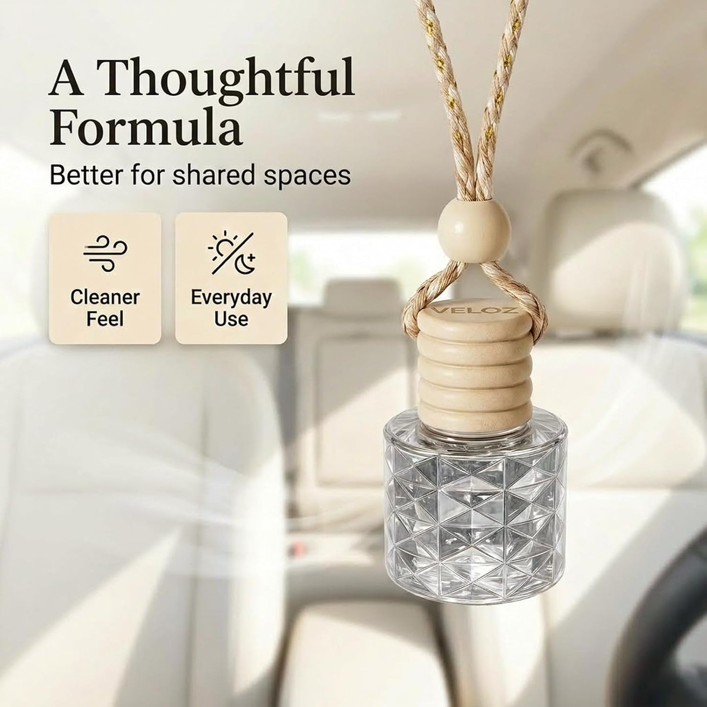 Hanging Car Air Freshener Diffuser, White Jasmine Essential Oil Car Freshener, Rearview Mirror Car Diffuser, Cute Glass Car Accessory for Women, Long Lasting Car Interior Freshener