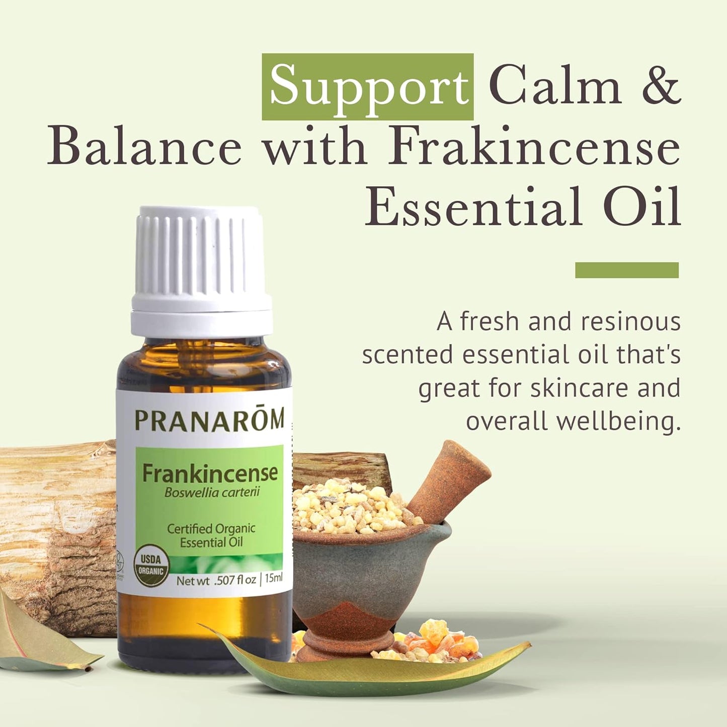 Pranarom USDA Certified Organic Frankincense Essential Oil (15ml), 100% Pure Undiluted Therapeutic Grade from Somalia for Aromatherapy, Diffuser, Skincare, Relaxation, Meditation