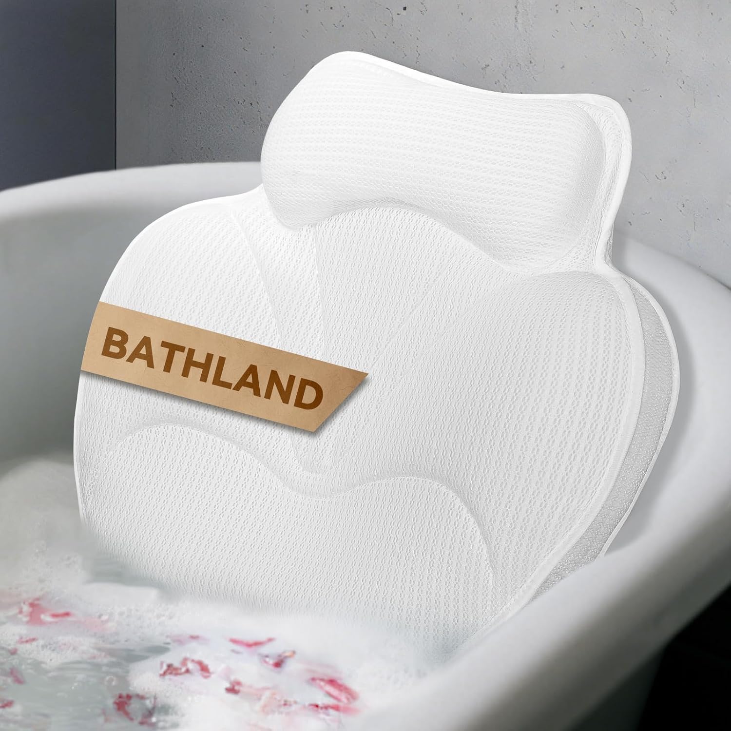 Bath Pillows for Tub - Luxury Bathtub Pillow Neck, Head, Back Support, Soft 5D Mesh Fabric and Non-Slip Suction Cups & Quick Dry, Fits All Tubs, Bath Soaking Accessories Spa Gifts, White