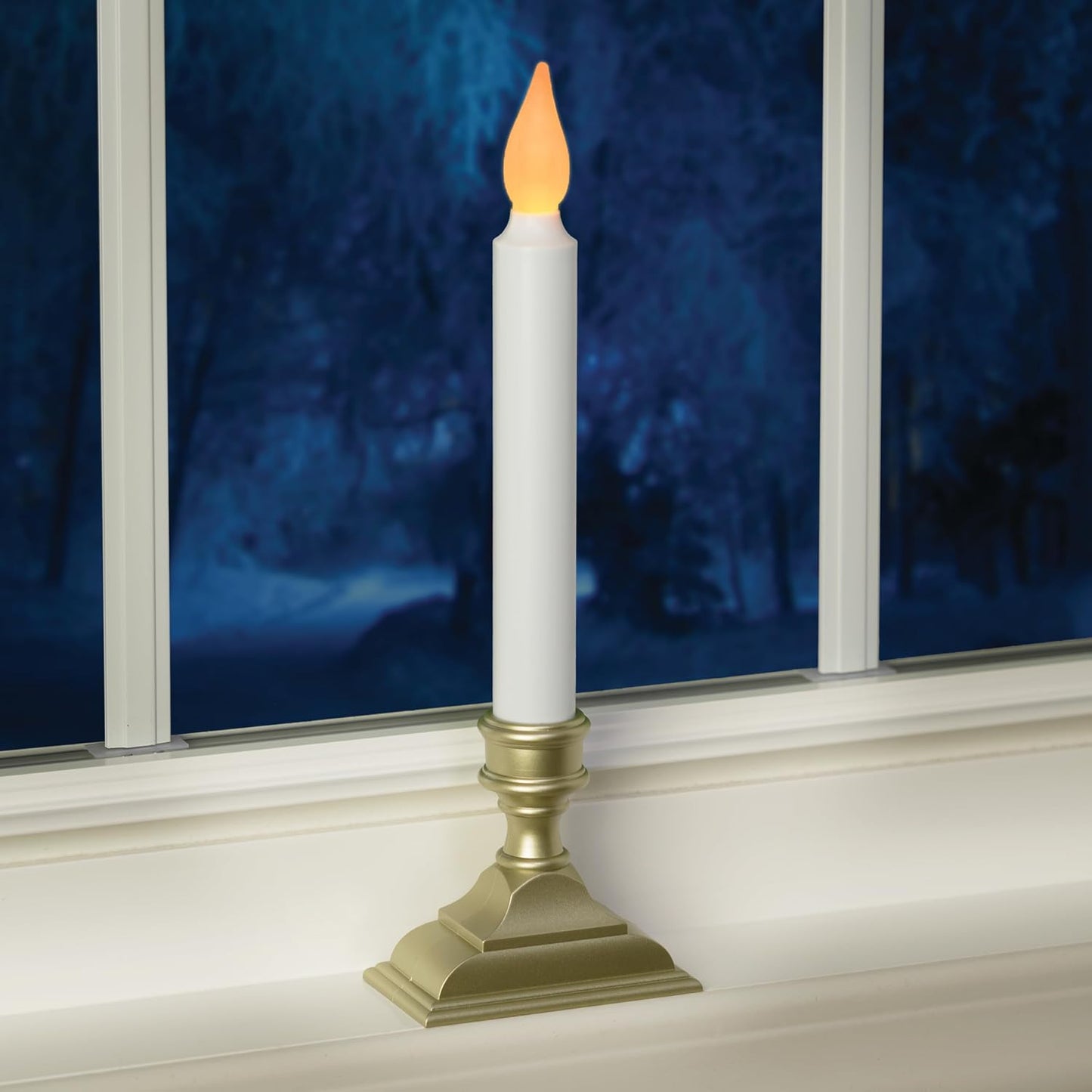 612 Vermont Battery Operated LED Window Candles with Flickering Amber Flame, Automatic Timer, 9.75 Inches Tall, VT-1206P (Pack of 4, Pewter)