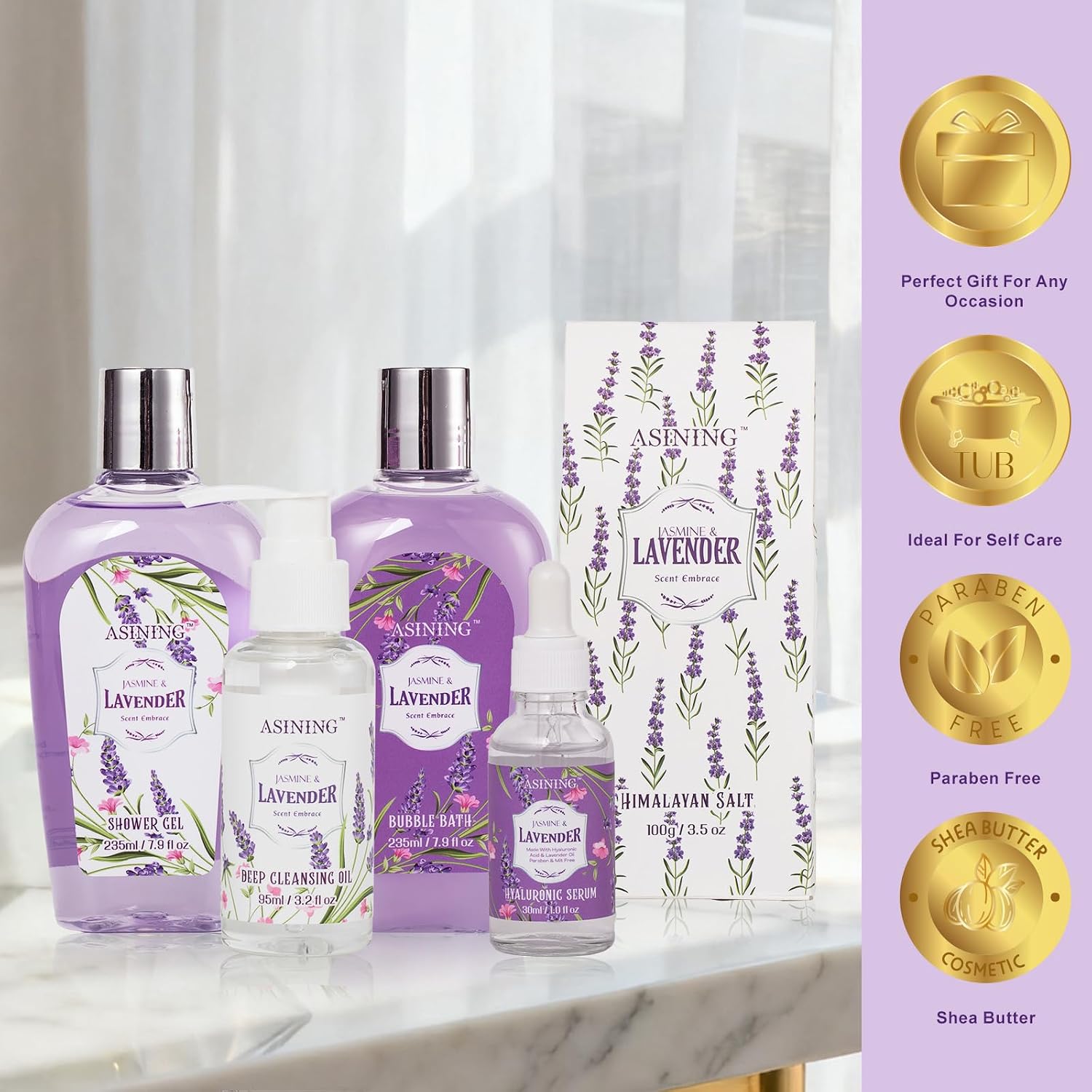 19-Pc Luxury Body Gift Set for Women, Lavender Bath and Body Gift Basket, Spa Gift Basket, Home Spa Gifts, Facial Care, Necklace, Skin Care gift set for Mother Day, Anniversary, Birthday, Christmas