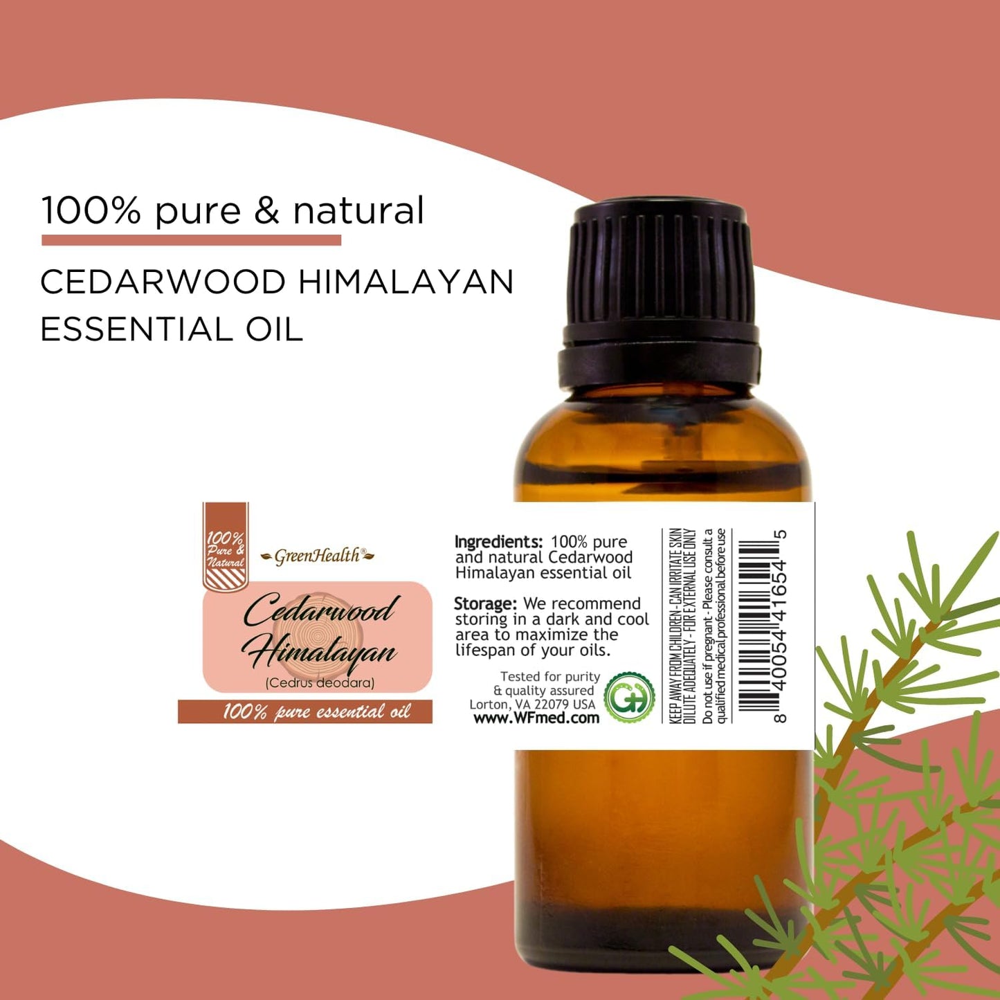 Cedarwood Himalayan Essential Oil - 32 fl oz - 100% Pure and Natural, Uncut - Aluminum Bottle - Greenhealth