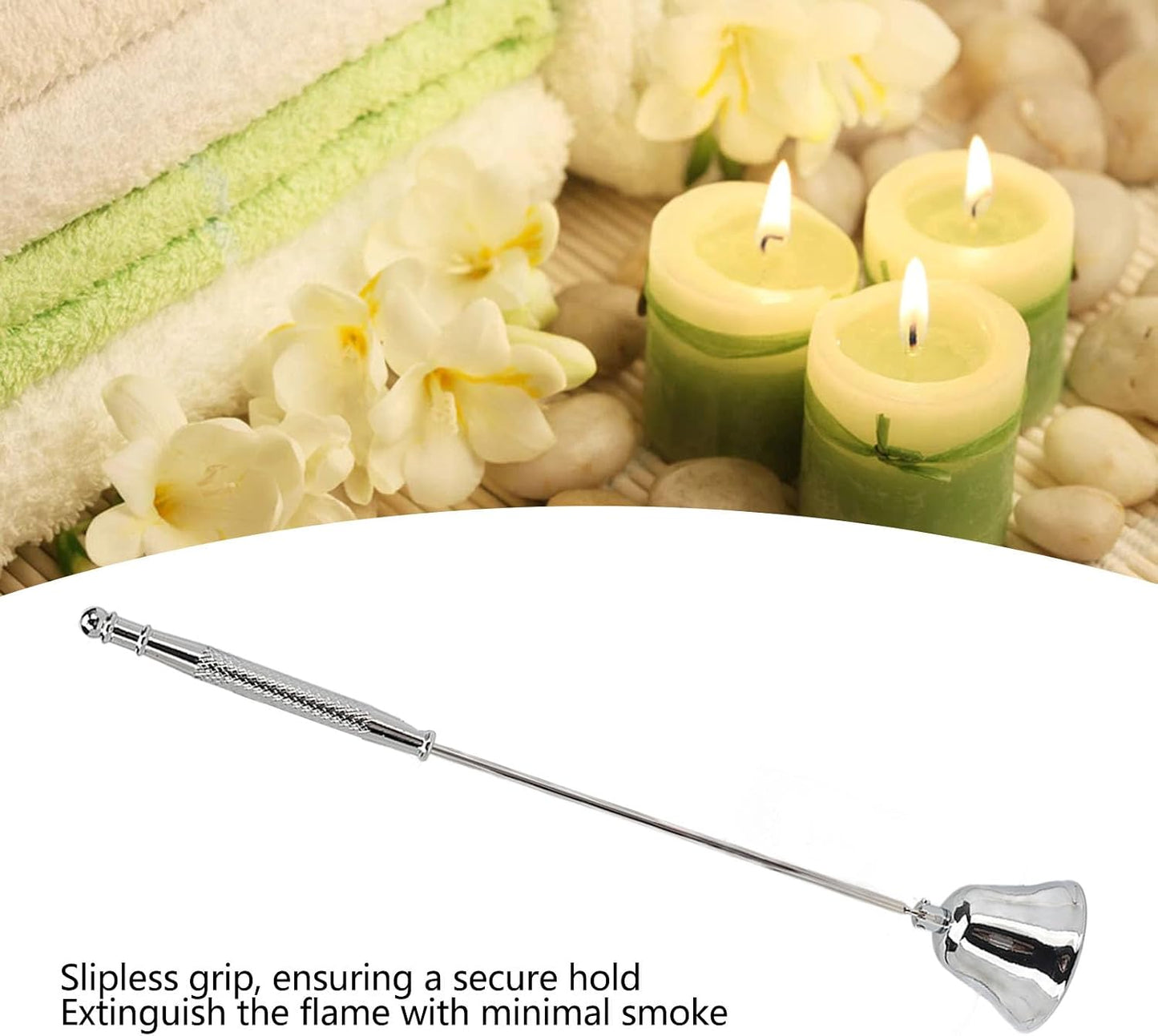 Candle Care, Candle Wick Trimmer and Snuffer Set Vintage Stainless Steel Candle Wick Snuffer with Long Handle for Putting Out Candle Flame Safely for Smokeless Extinguishing (Silver)