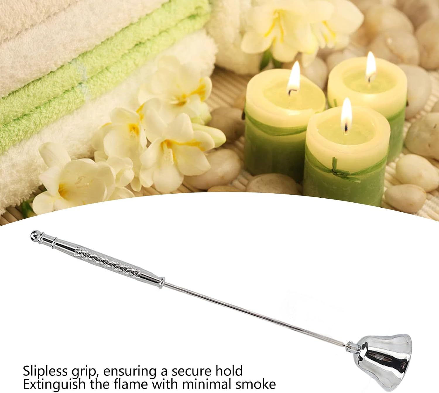Candle Care, Candle Wick Trimmer and Snuffer Set Vintage Stainless Steel Candle Wick Snuffer with Long Handle for Putting Out Candle Flame Safely for Smokeless Extinguishing (Silver)