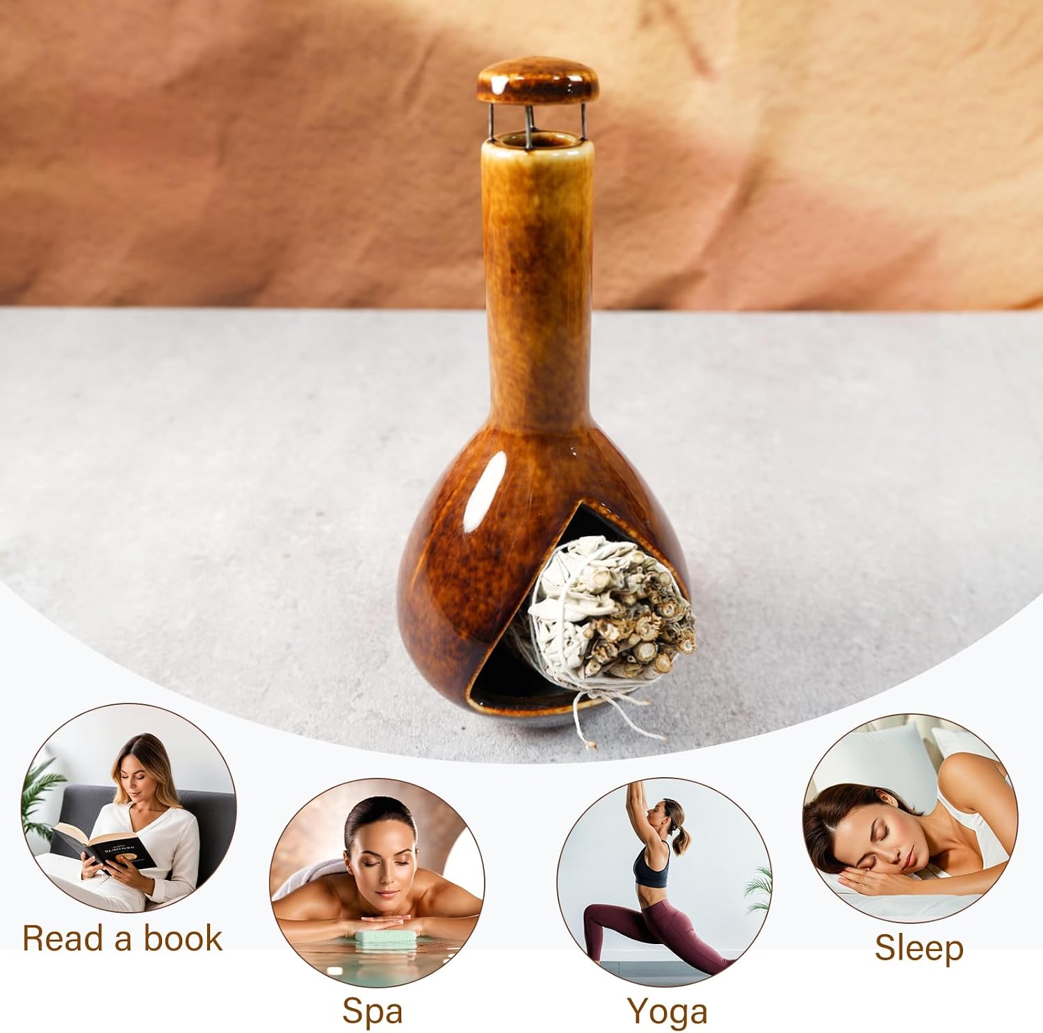 MOUGIGI Premium Ceramic Palo Santo Holder - Mini Chiminea for Sage & Incense - High-Temperature (1200°C) Cleansing Design for Energy Purification - Perfect for Yoga, Meditation, and Aromatherapy