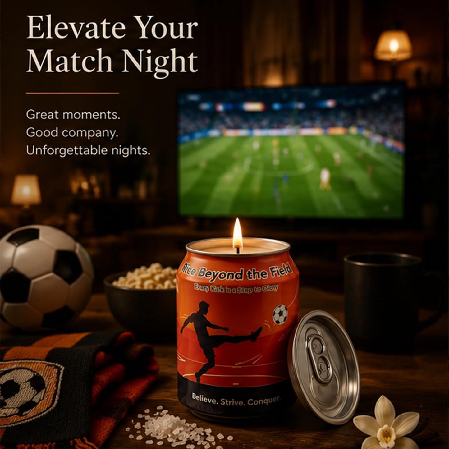 Soccer Gifts for Men – Sea Salt Vanilla Scented Soy Candle, 8.2 Oz Soccer Fan Gift for Boys, Soccer Room Decor, Unique Gifts for Soccer Lovers