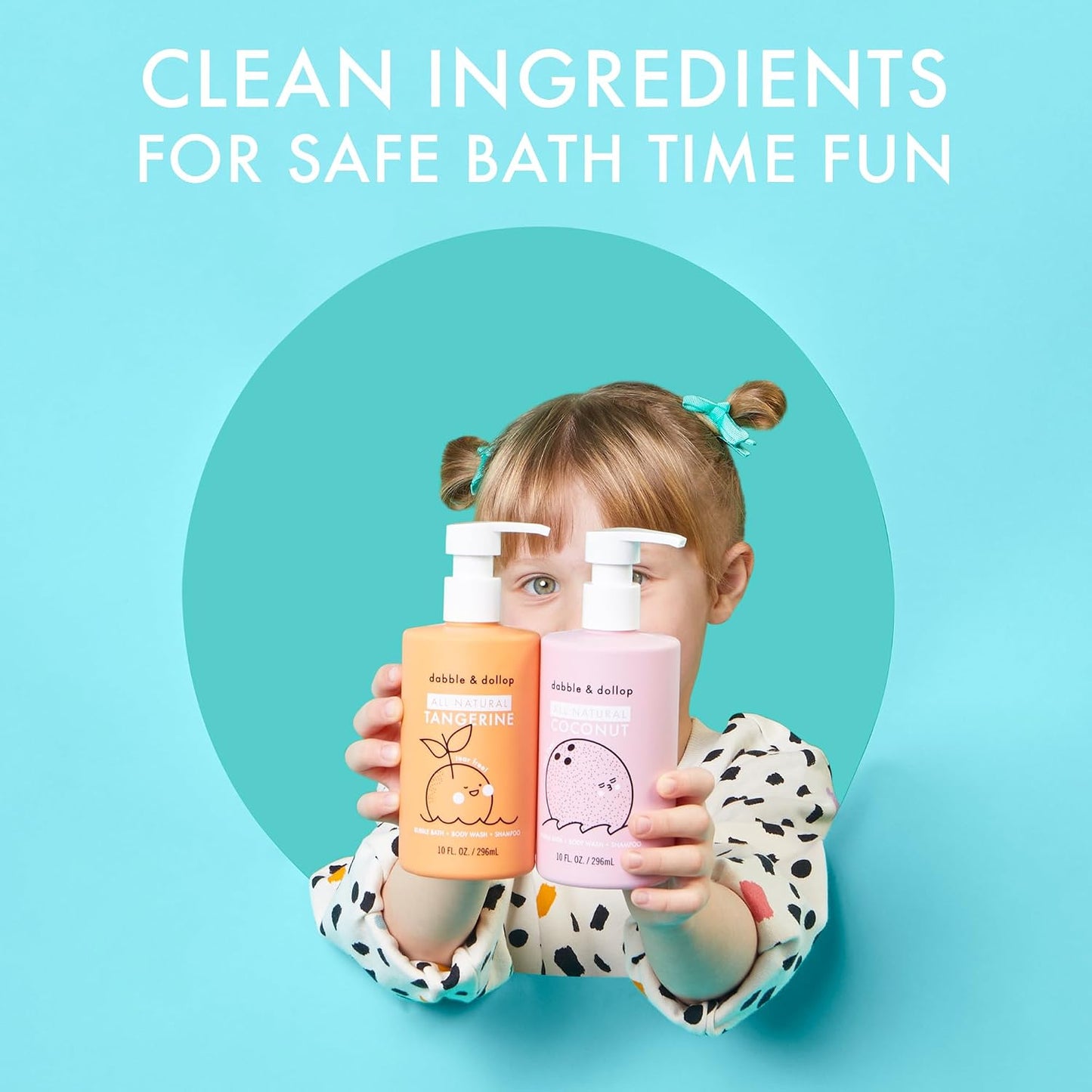 Dabble & Dollop Coconut Kids 3-in-1 Body Wash, Shampoo & Bubble Bath – Tear-Free, Gentle, Natural-Origin, Hypoallergenic and Safe for Sensitive Skin (10 fl oz, Pack of 2)