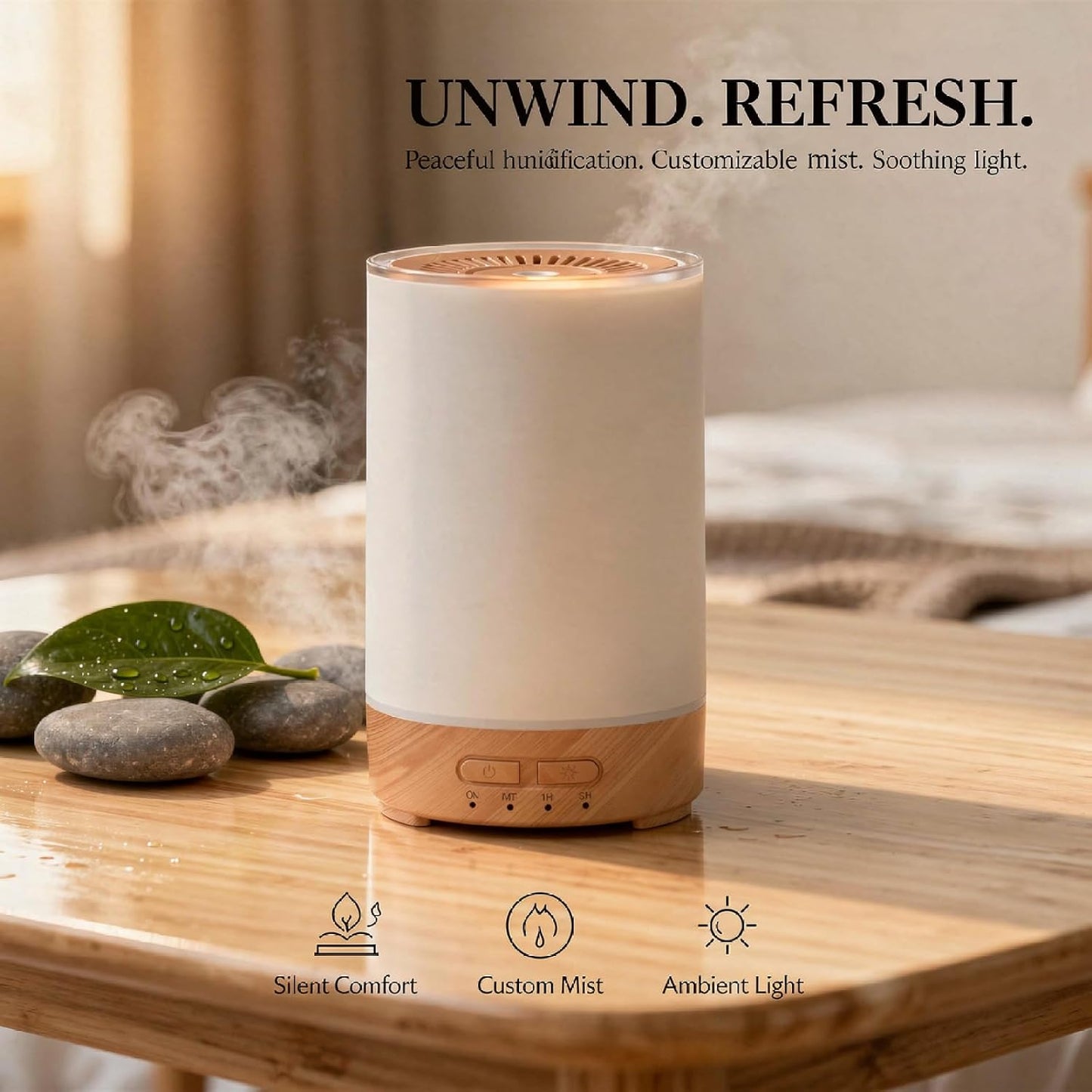Wood Grain Essential Oil Diffuser, 5.07 oz / 150 ml Ultrasonic Aroma Diffuser, Mini USB Humidifier with 7-Color Lights, Adjustable Mist Mode, Quiet Air Humidifier for Bedroom, Home, Office
