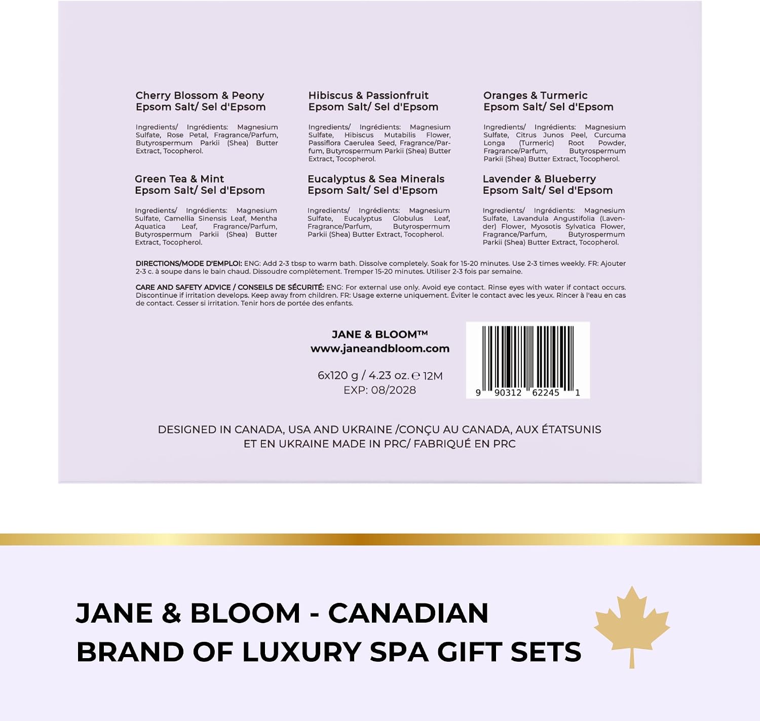 Epsom Salt Bath Gift Set – 6 Aromatherapy Blends with Essential Oils – Bath & Body Gift Set for Women, Stress Relief, Self Care, Birthday Gifts – Jane & Bloom