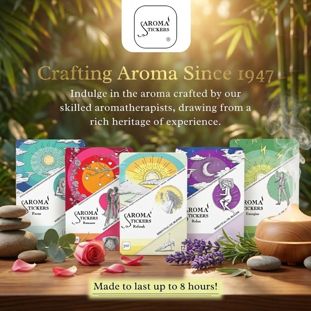AROMA STICKERS® Original Blend Romance - 100% Natural Essential Oil Scented - Aromatherapy Sticker Diffuser for Perosonal Space - Towels & Pillows/Relaxing & Sleeping (Pack of 1, 12 Stickers)
