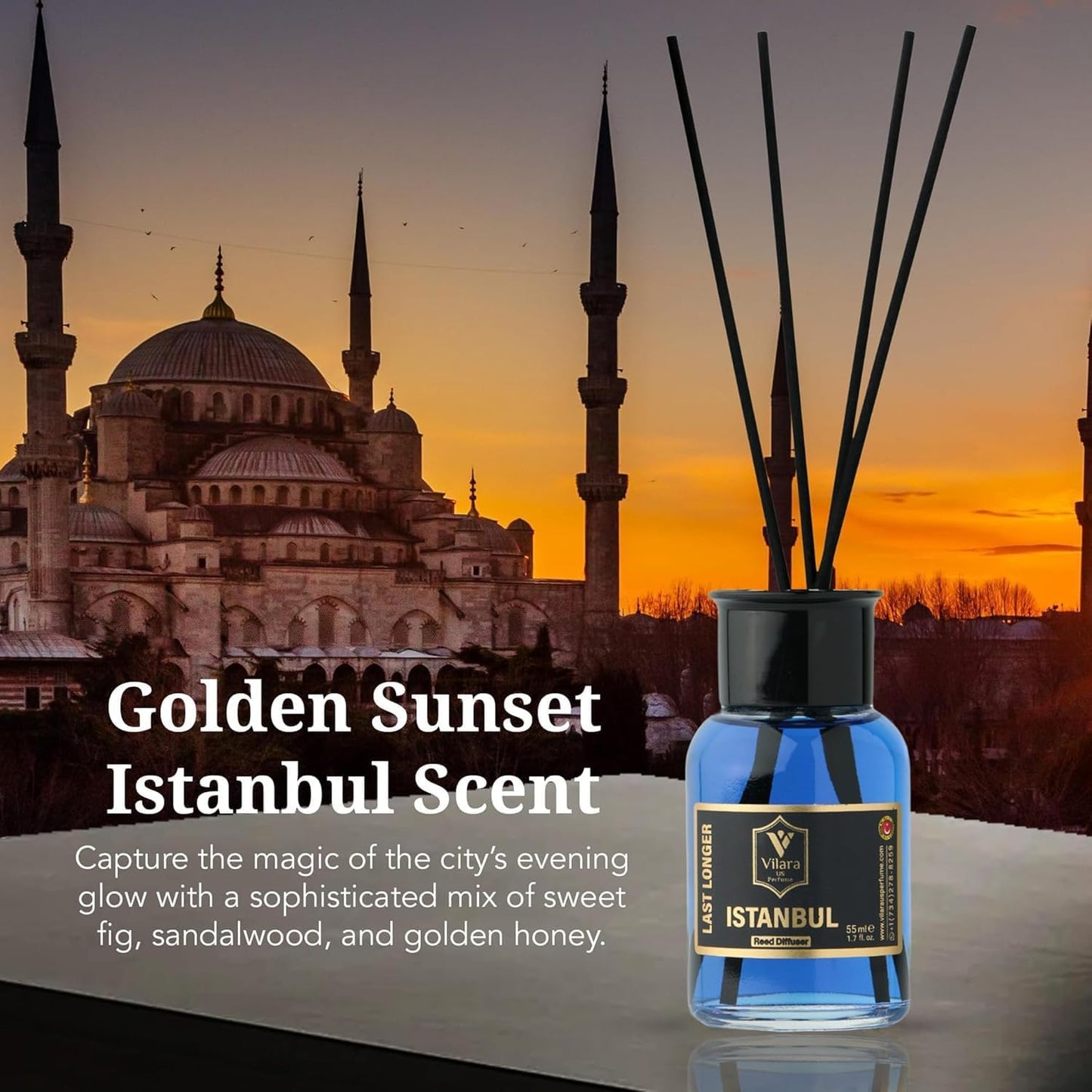 Reed Diffuser Set with Sticks for Home – Bathroom, Bedroom & Office Aromatherapy – Long Lasting Scented Oil Diffuser with Sticks – Luxury Room Fragrance Diffuser 55ml,1.7 fl oz (Mango-Oud-Istanbul)