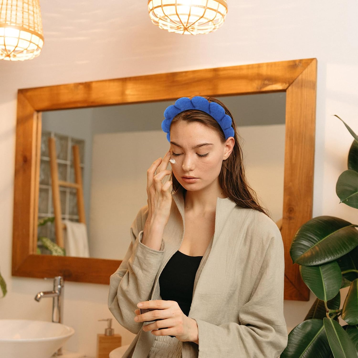 3 Pack Spa Headbands for Washing Face, Skincare & Makeup, Terry Cloth Headbands with Puffy Cloud Design, One Size Fits Most, Comfortable & Durable