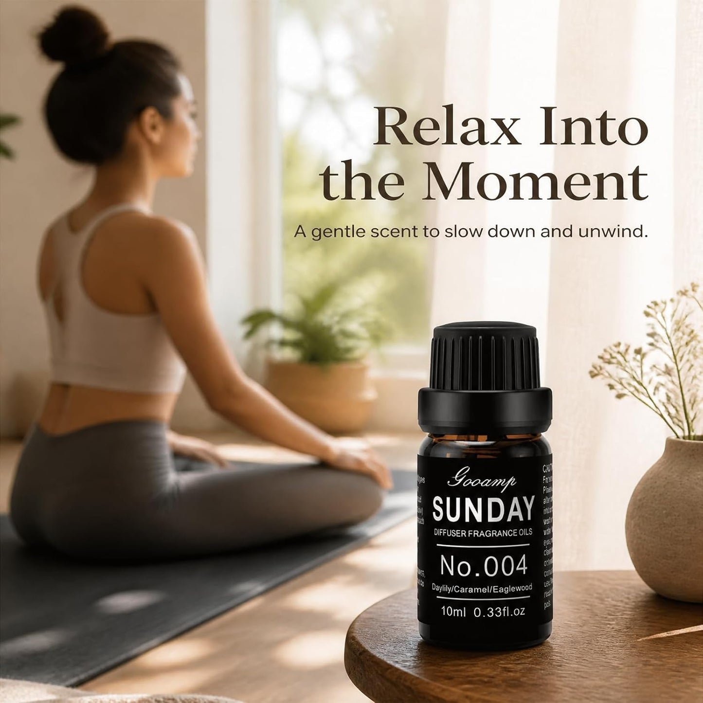 Gooamp SUNDAY-004 Essential Oil Blend for Diffuser - Essential Oils for Ultrasonic and Waterless Diffusers and DIY Crafts with Daylily/Caramel/Eaglewood - 10mL 0.33fl.oz