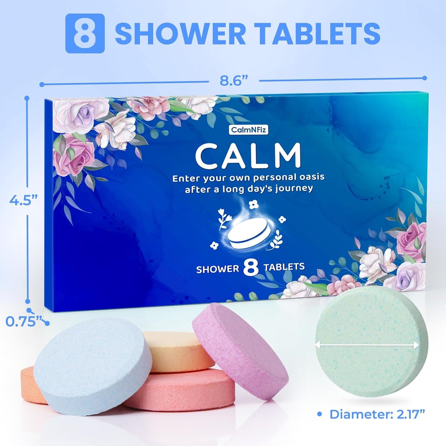 Shower Steamers 8 Pack Set Shower Bombs Tablets in Blue Box with 8 Fragrances with Shea Butter for Self-Care & Relaxation, Idea for Mothers Day Women and Men