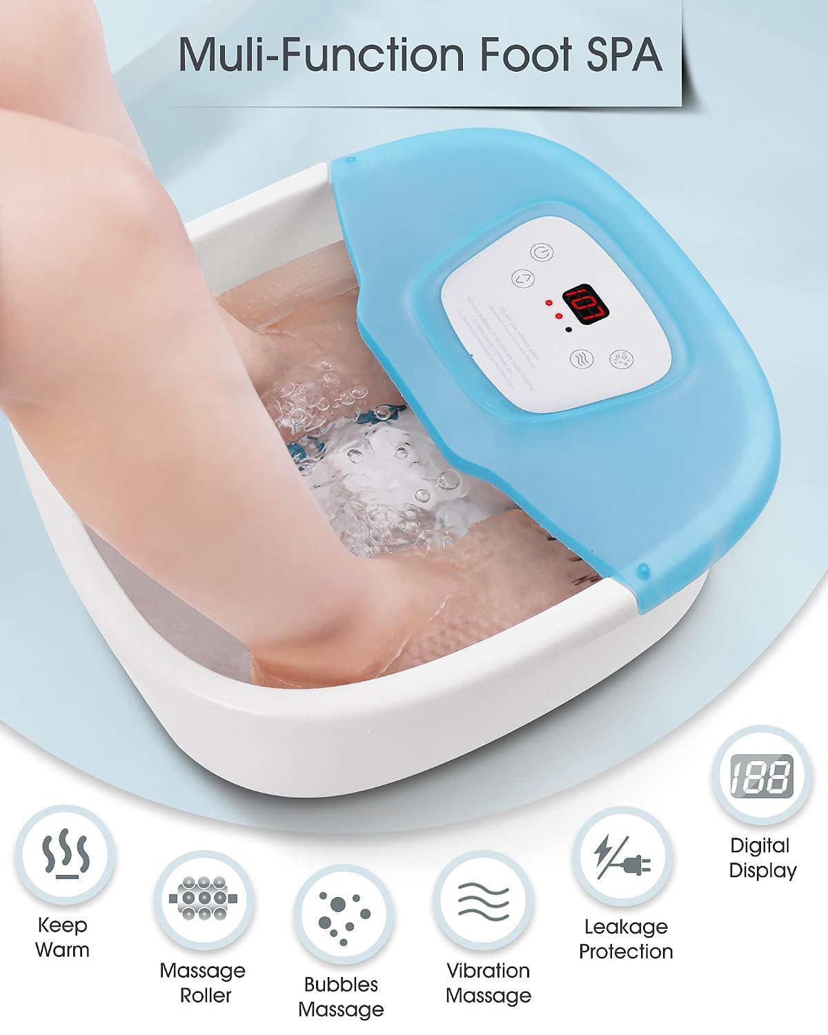 N A Foot Spa/Bath Massager with Heat, Bubbles & Vibration, Removable Pedicure Stone, 16 Shiatsu Massage Rollers, Adjustable Temperature, Heated Foot Bath Home Use