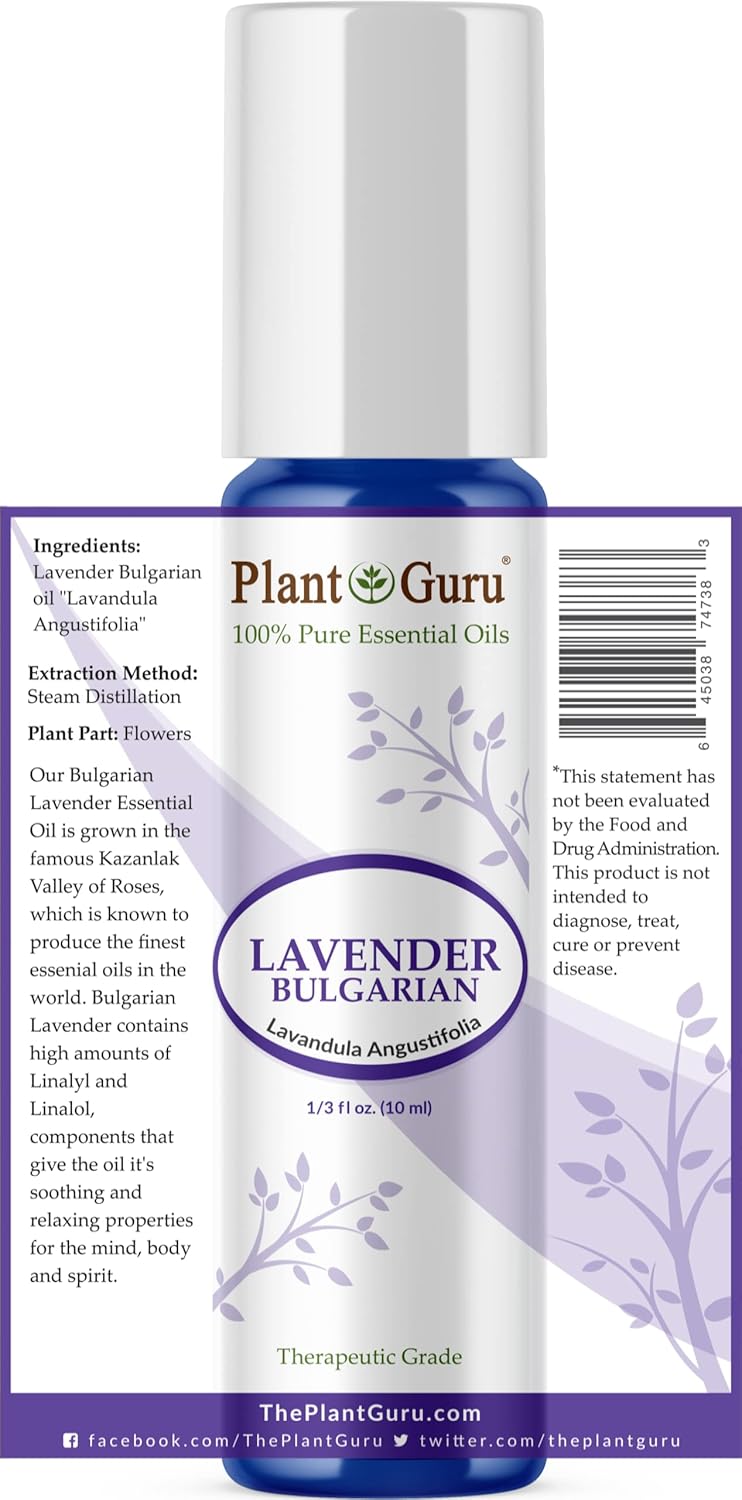 Lavender Essential Oil Roll On 10 ml. 100% Pure Natural Pre-Diluted Therapeutic Grade for Skin, Body and Hair Growth, Great for Aromatherapy Relaxation and Calming.