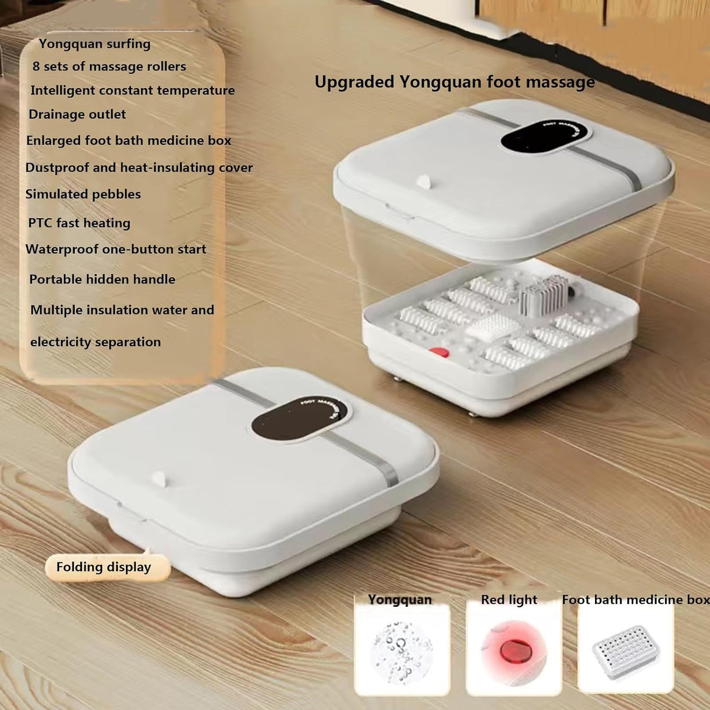 Collapsible Foot Bath Spa with Heat and Massage Rollers, Foldable Foot Soak Tub with Bubbles Pedicure Foot Spa Massager with for Home Use