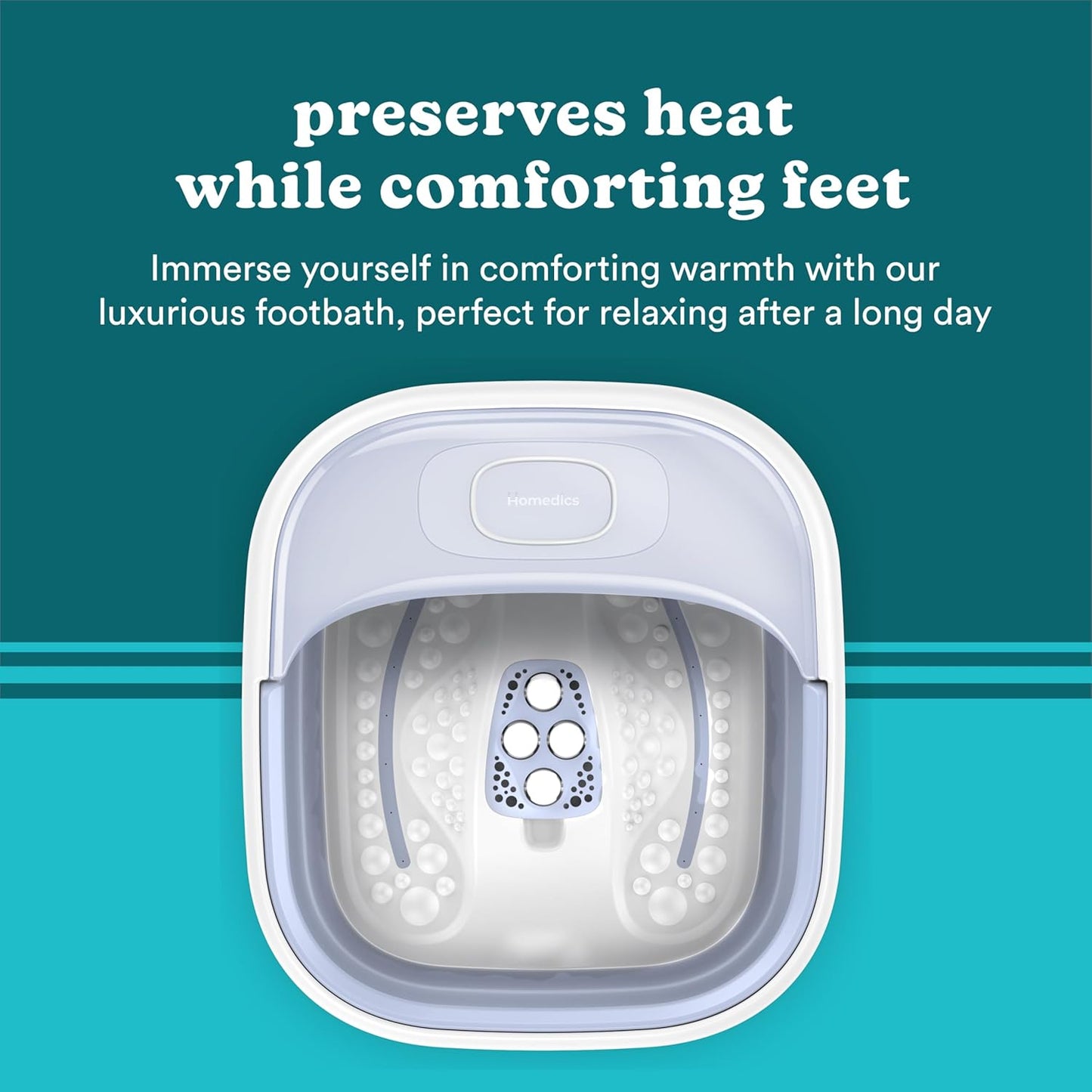 Homedics Collapsible Foot Spa with Heat, Bubbles & Vibration Massage, Foot Bath Safe for Bath Salts, Portable Pedicure Spa, Deep Soak Basin, Adjustable Temperature, Easy Storage