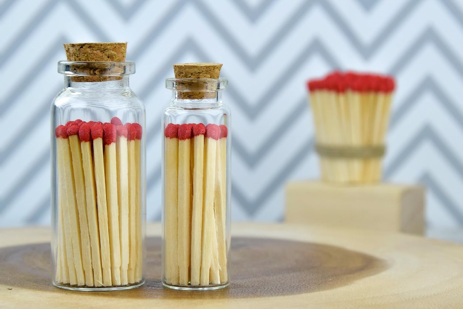 Chandler Studio 40+ Matchsticks Jar Safety Matches in Jar - Strike On Bottle Glass Jar 2" Inch Matchsticks (40 Matchsticks Jar, Red)