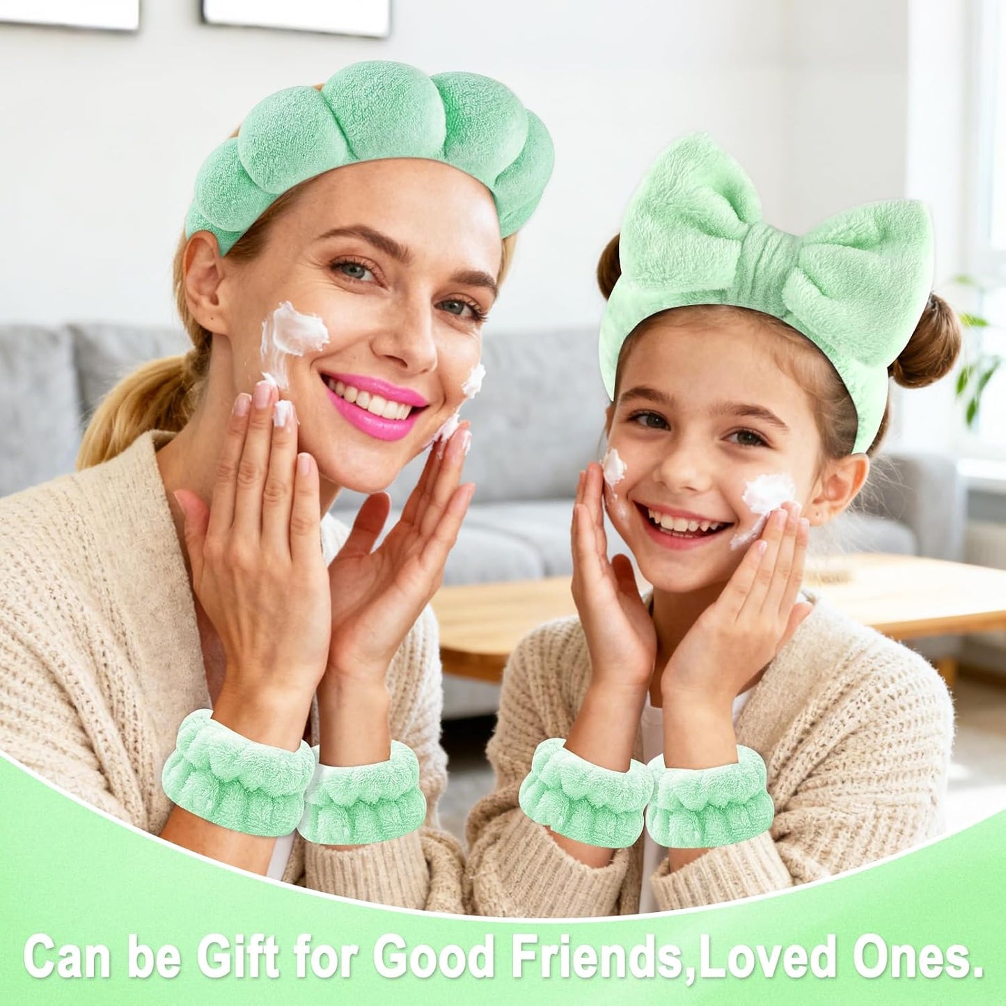 Zkptops 5Pcs Spa Headband for Washing Face Wristband Set Sponge Makeup Skincare Terry Cloth Bubble Soft Hairband Hair Claw Clips for Thick Hair Puffy Padded Headwear Non Slip Hairs Accessory (Green)