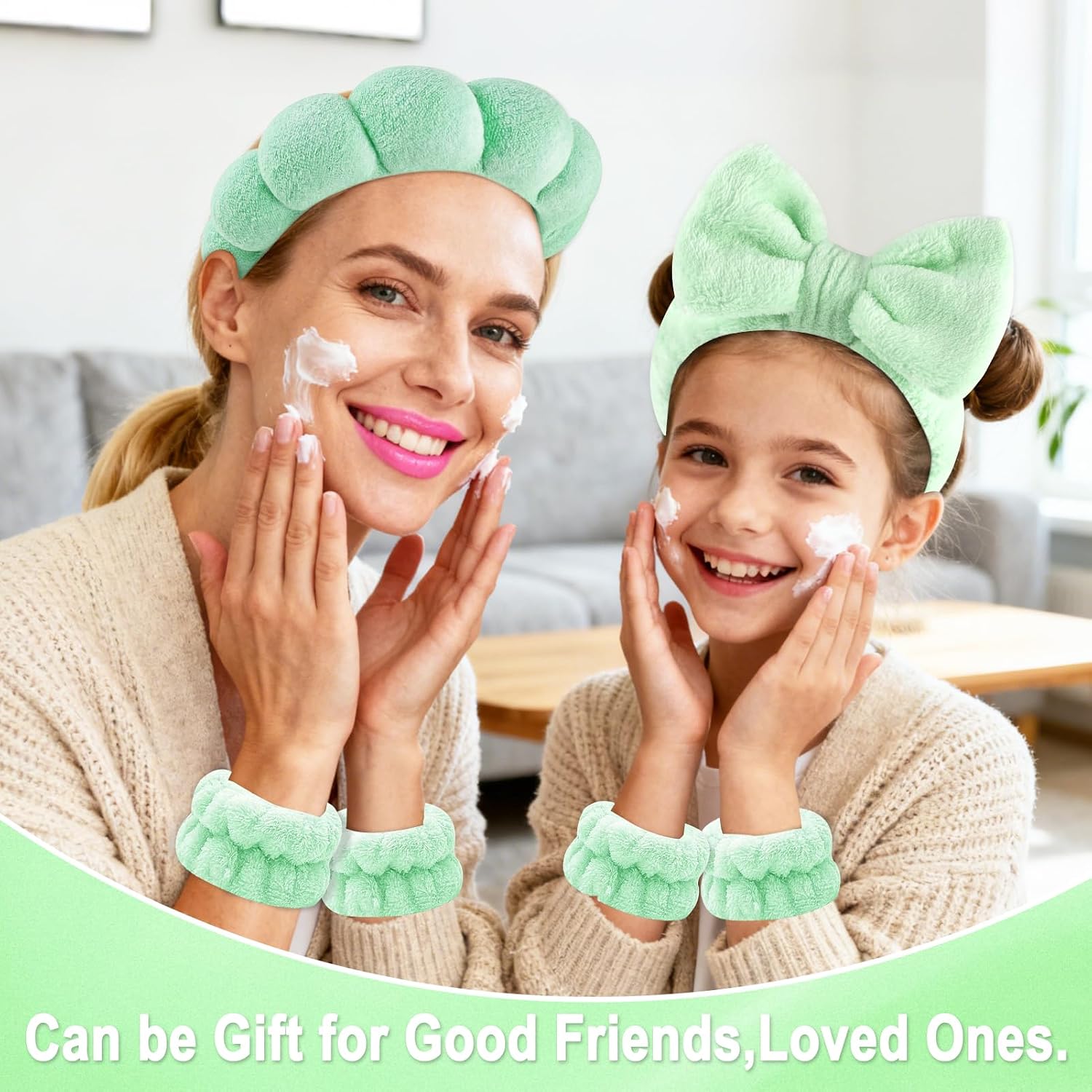 Zkptops 5Pcs Spa Headband for Washing Face Wristband Set Sponge Makeup Skincare Terry Cloth Bubble Soft Hairband Hair Claw Clips for Thick Hair Puffy Padded Headwear Non Slip Hairs Accessory (Green)