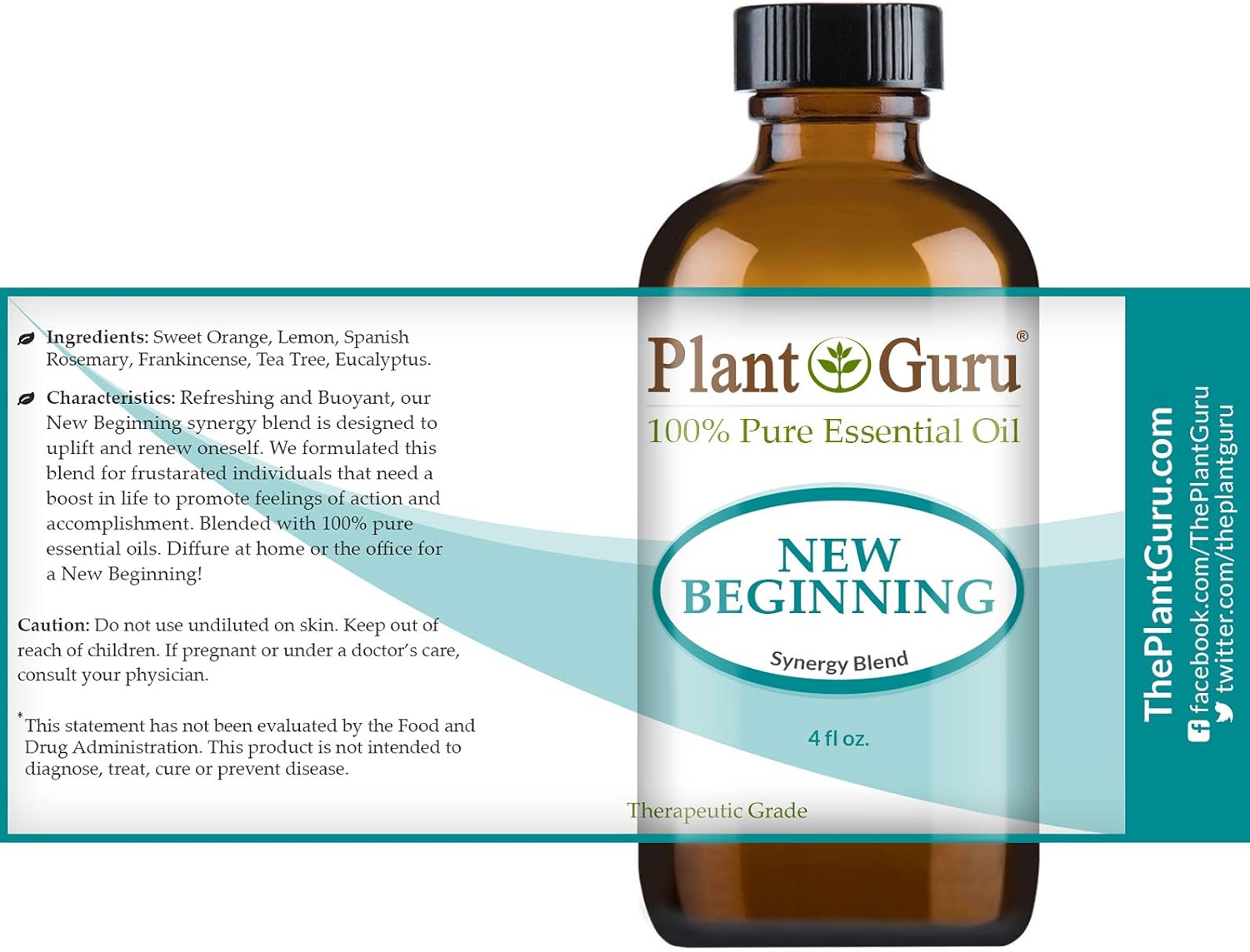 Plant Guru New Beginning 4oz Undiluted Essential Oil Blend - Pure, Therapeutic Grade for Meditation, Yoga, Relaxation, Mood, Uplifting, Calming, Diffuser