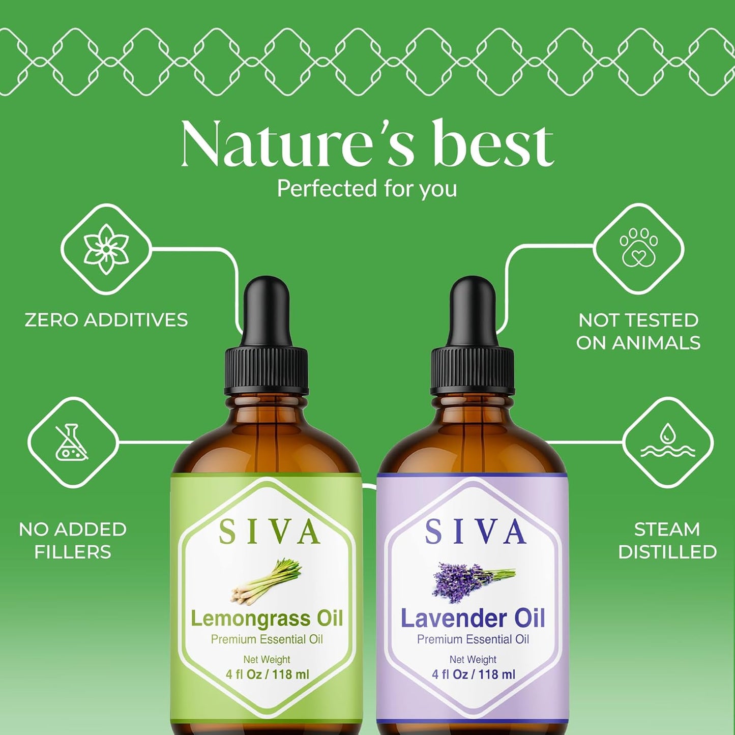 Siva Lemongrass and Lavender Essential Oil 4oz Bundle Super Saver Combo – Premium Grade Value Set for Aromatherapy, Skincare and Haircare