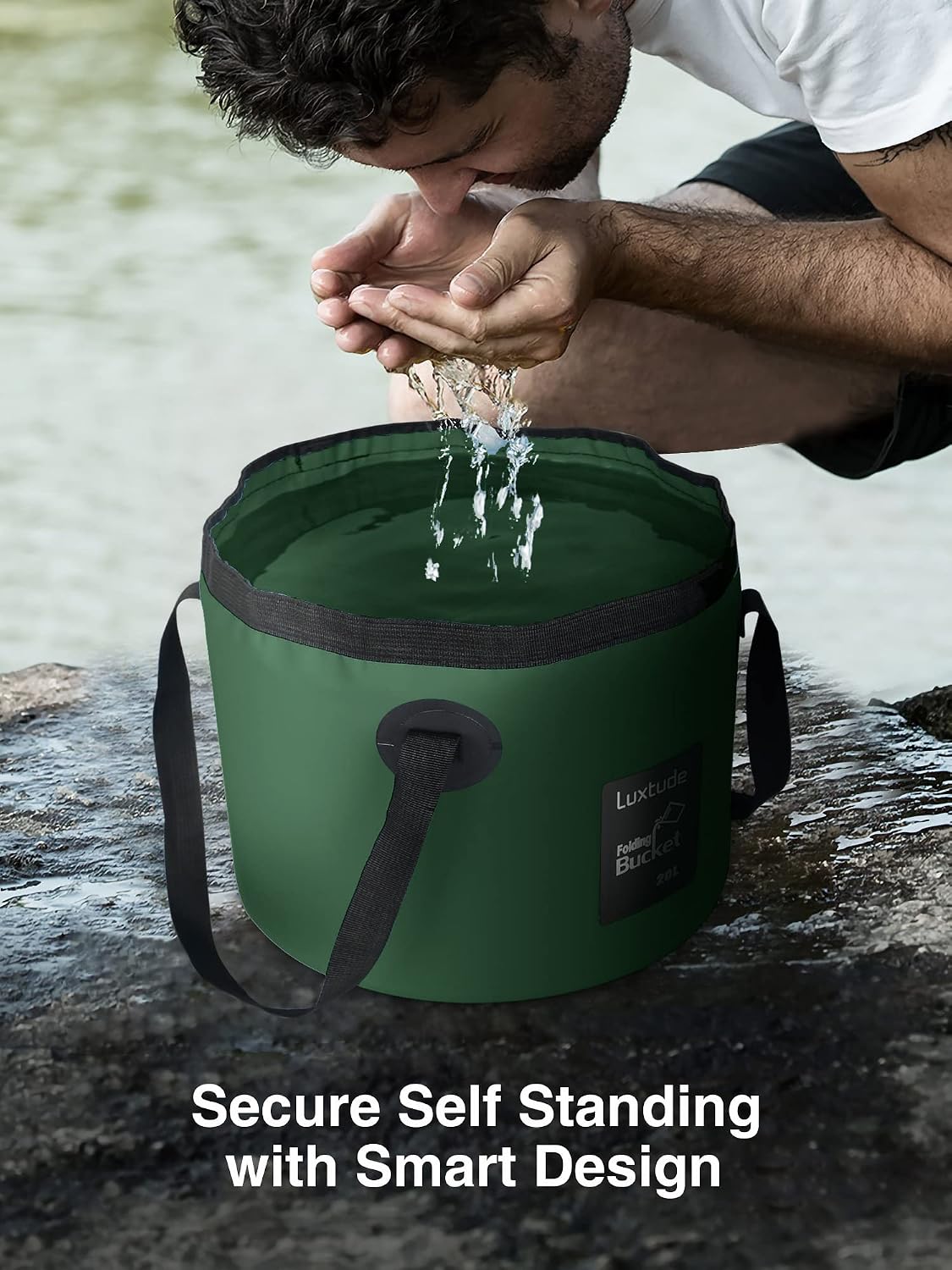 Luxtude Collapsible Bucket with Handle, Portable 5 Gallon Bucket for Camping, Fishing, Beach, Gardening, RV & Outdoor Emergency, Heavy-Duty & Ultra Lightweight Water Storage Container