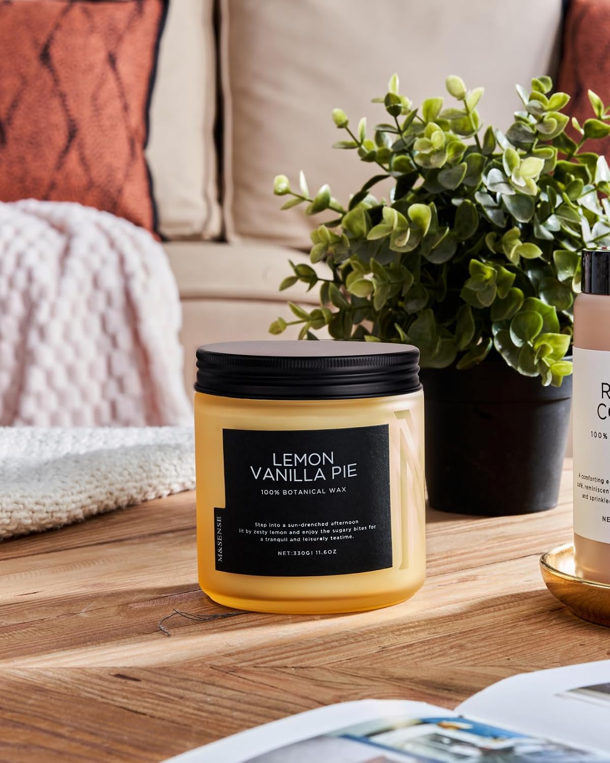 M&SENSE Lemon Vanilla Scented Candles, 11.6oz Natural Soy Wax, 70 Hours Long Lasting Burn, Non-Toxic, Highly Scented Gifts for Bathroom Living Room, Stress Relief Home Fragrance for Men Women