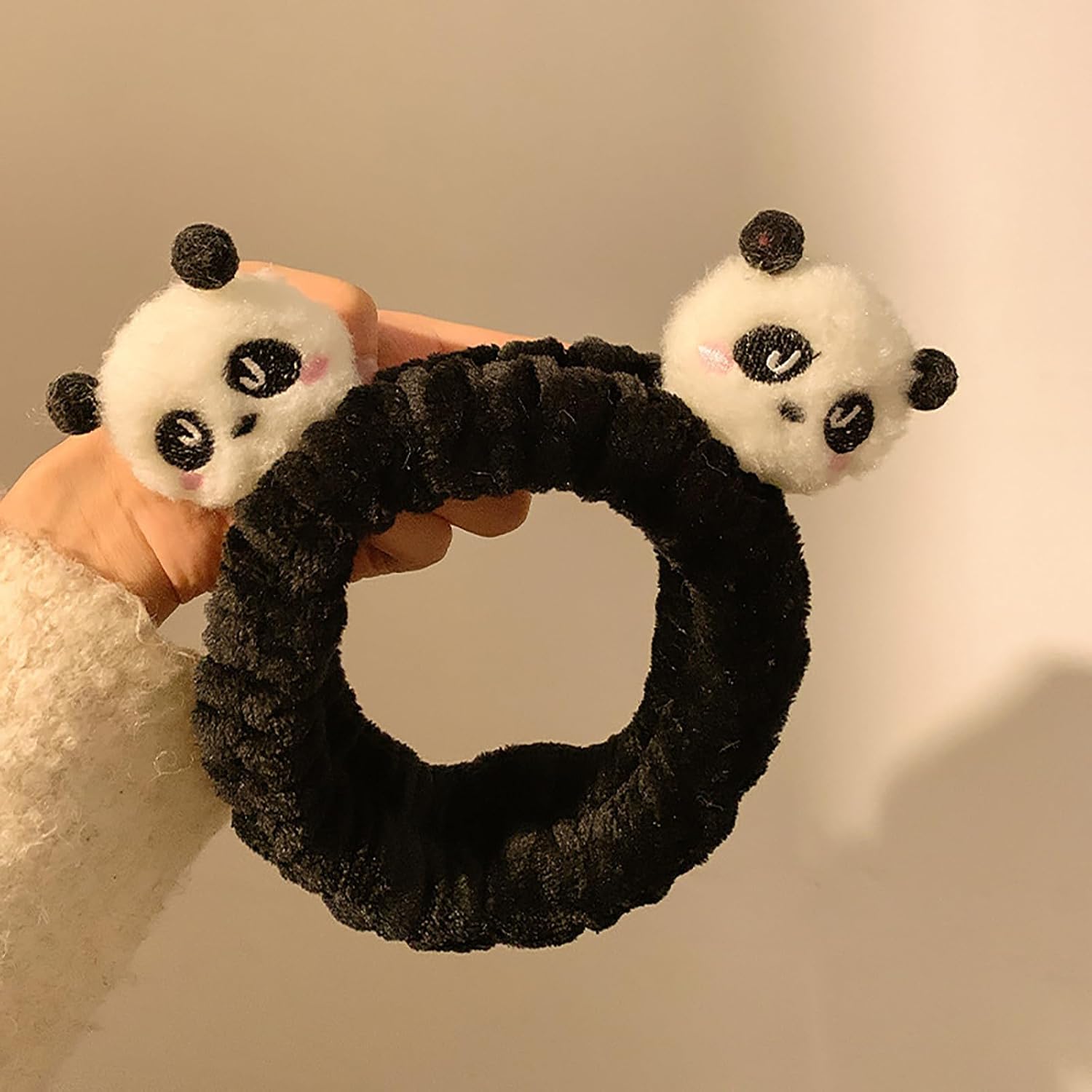 6PCS Cute Cat Ears Spa Headband for Washing Face Makeup Skincare Headband with Wrist Bands, Sleepover Party Supplies for Women/Teen Girl Trendy Stuff Present (6PCS Panda, standard size)