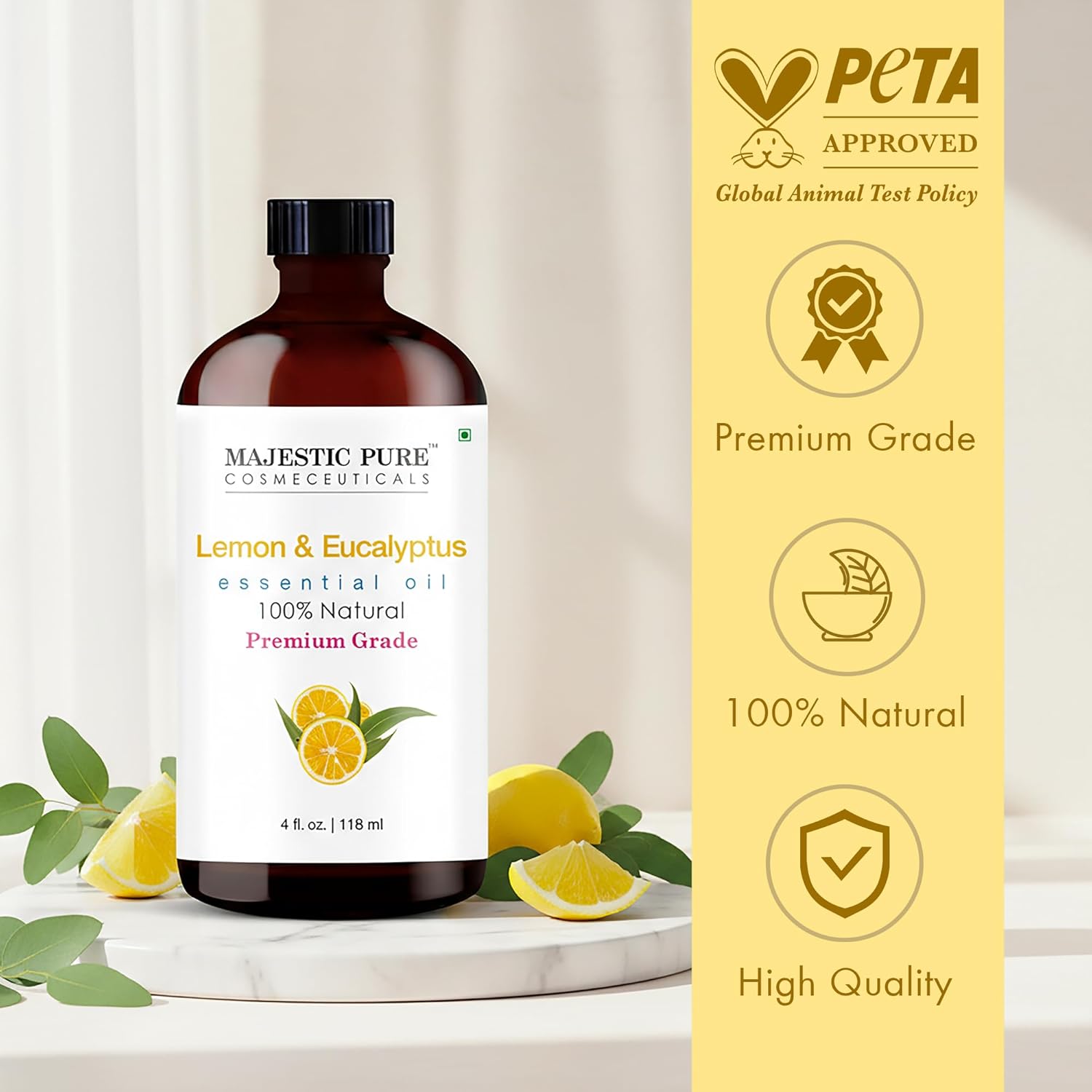 Majestic Pure Lemon Eucalyptus Essential Oil 4 Fl Oz - Fresh Citrus Scent for Diffuser, Home & Cleaning - Crisp, Uplifting Fragrance - Pure & Blend-Friendly Essential Oil