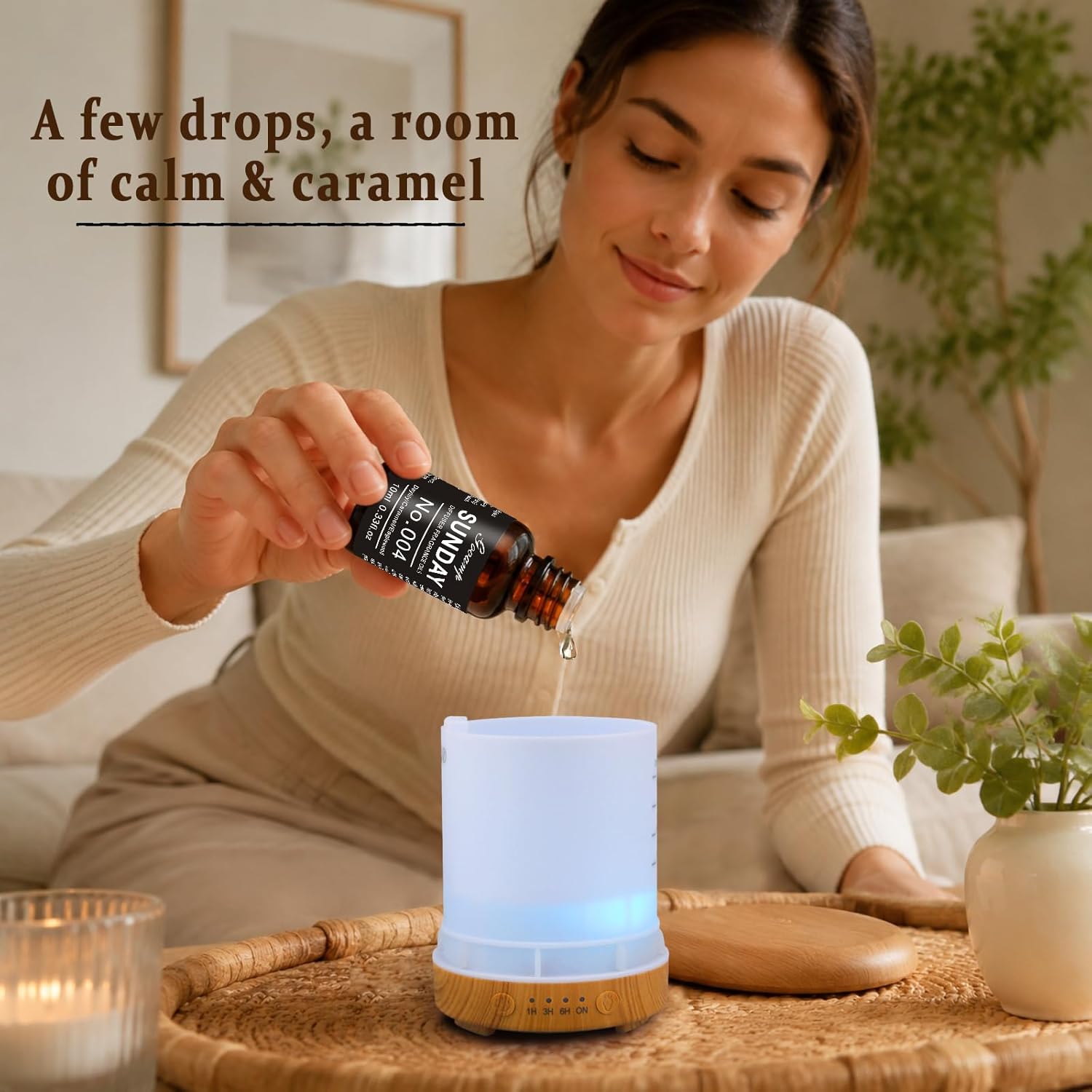 Gooamp SUNDAY-004 Essential Oil Blend for Diffuser - Essential Oils for Ultrasonic and Waterless Diffusers and DIY Crafts with Daylily/Caramel/Eaglewood - 10mL 0.33fl.oz
