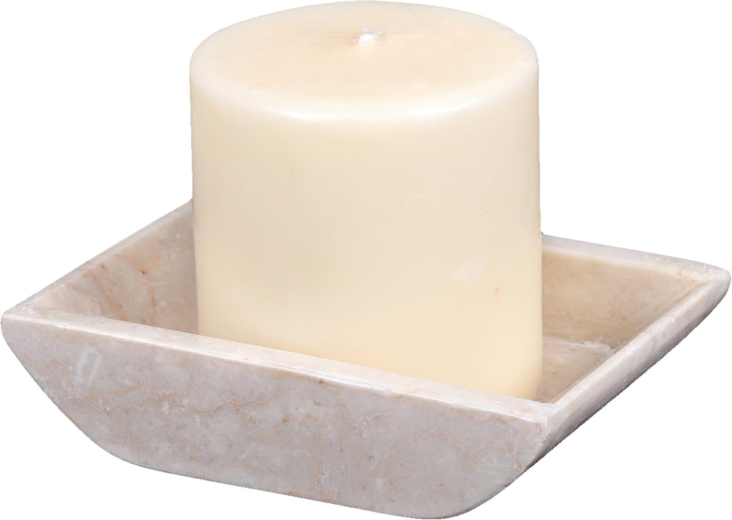 Creative Home Natural Champagne Marble Boat Shaped Candle Holder Candle Plate Accessory Organizer, Small, Beige