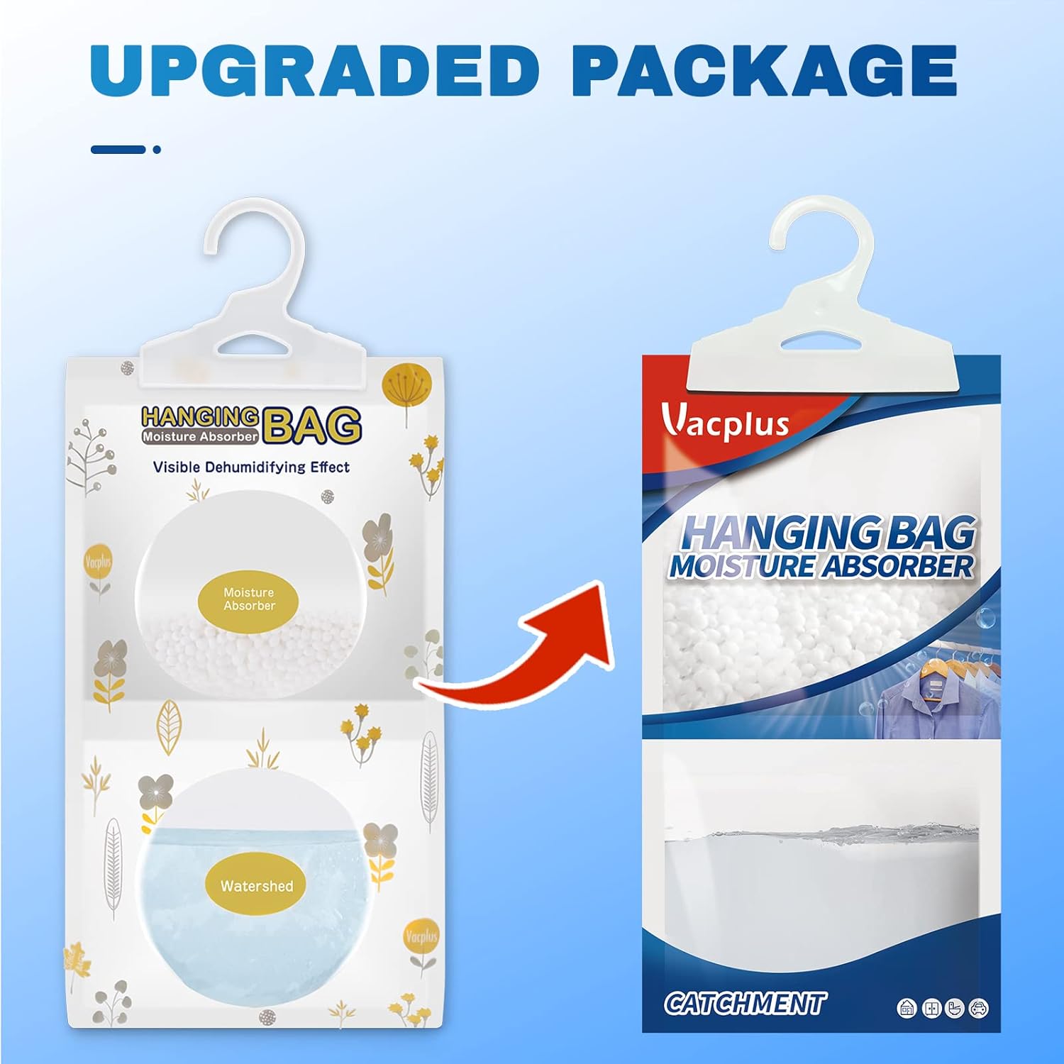 Vacplus Moisture Absorbers Packets, Fragrance Free 5 Pack, Humidity Packs, Dessicant Packets, Hanging Closet Dehumidifier Bags, Odor Eliminator for Bathroom 9.8OZ
