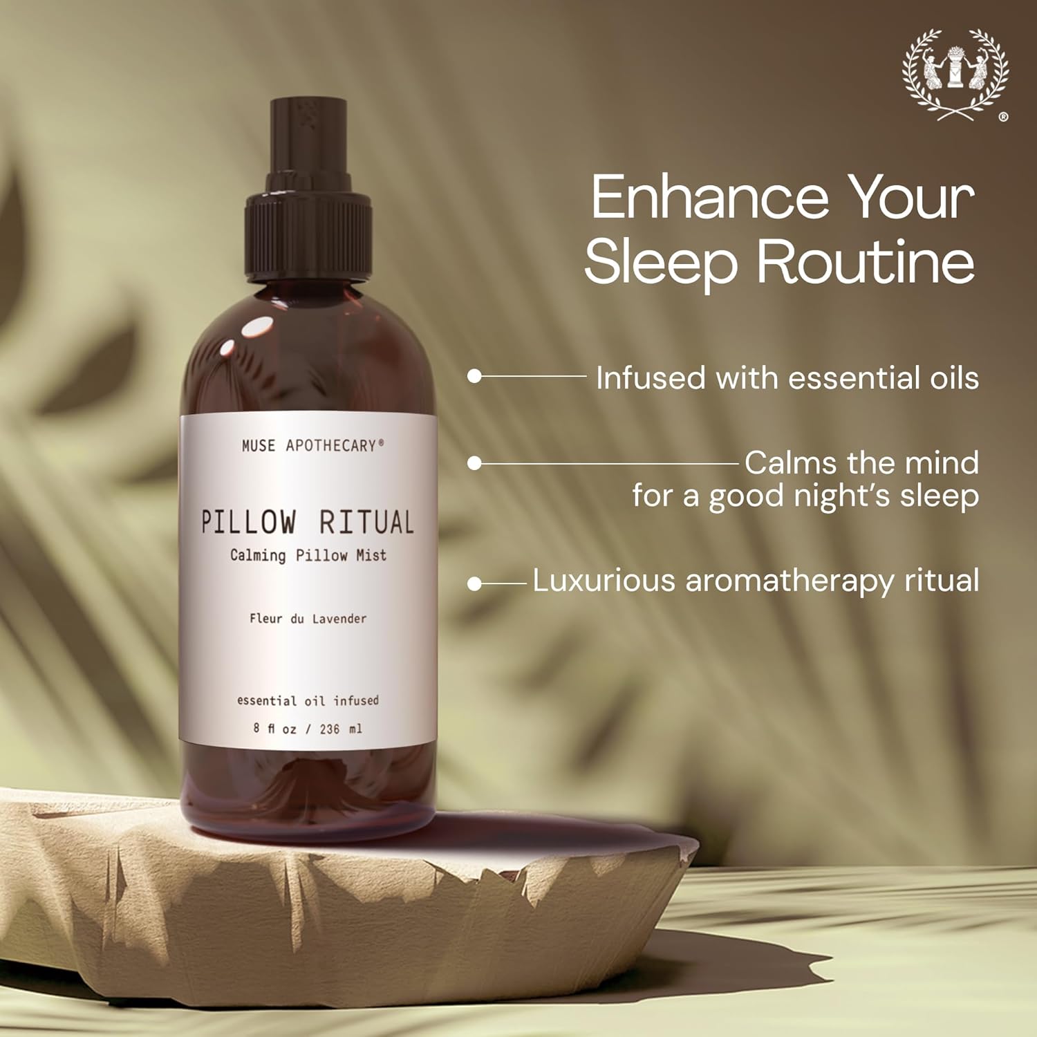 Muse Apothecary Pillow Ritual - Aromatic, Calming and Relaxing Pillow Mist, Linen and Fabric Spray - Infused with Natural Aromatherapy Essential Oils - 8 oz, Bergamot + French Lavender + Sandalwood