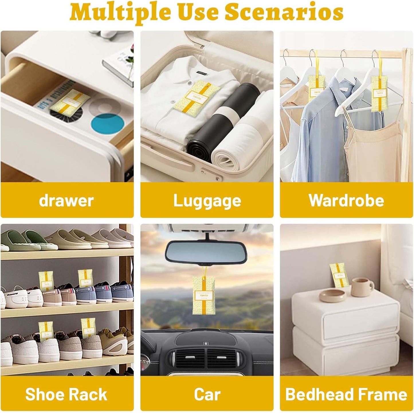 STRN Scented Sachets for Drawer and Closet, Vanilla Scented Long-Lasting Sachets, 14 Packs for Home Fragrance, Small Space Air Freshener for Wardrobes