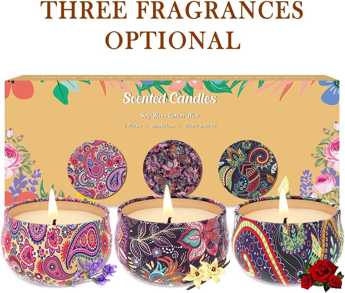 3 Pack Home Scented Candles - Strong Lavender, Vanilla & Rose Candle, 2.5 Oz, 100% Soy, Non-Toxic, Small Candle Set for Aromatherapy & Gifts, Baby Shower Prizes