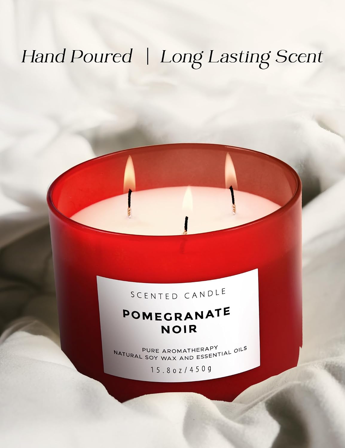 Pomegranate Noir Scented Soy Candle - Large 3-Wick Aromatherapy Candle for Home, 15.8oz - Sweet Fruity Vanilla Stress Relief Candle - Luxury Gift for Women & Men